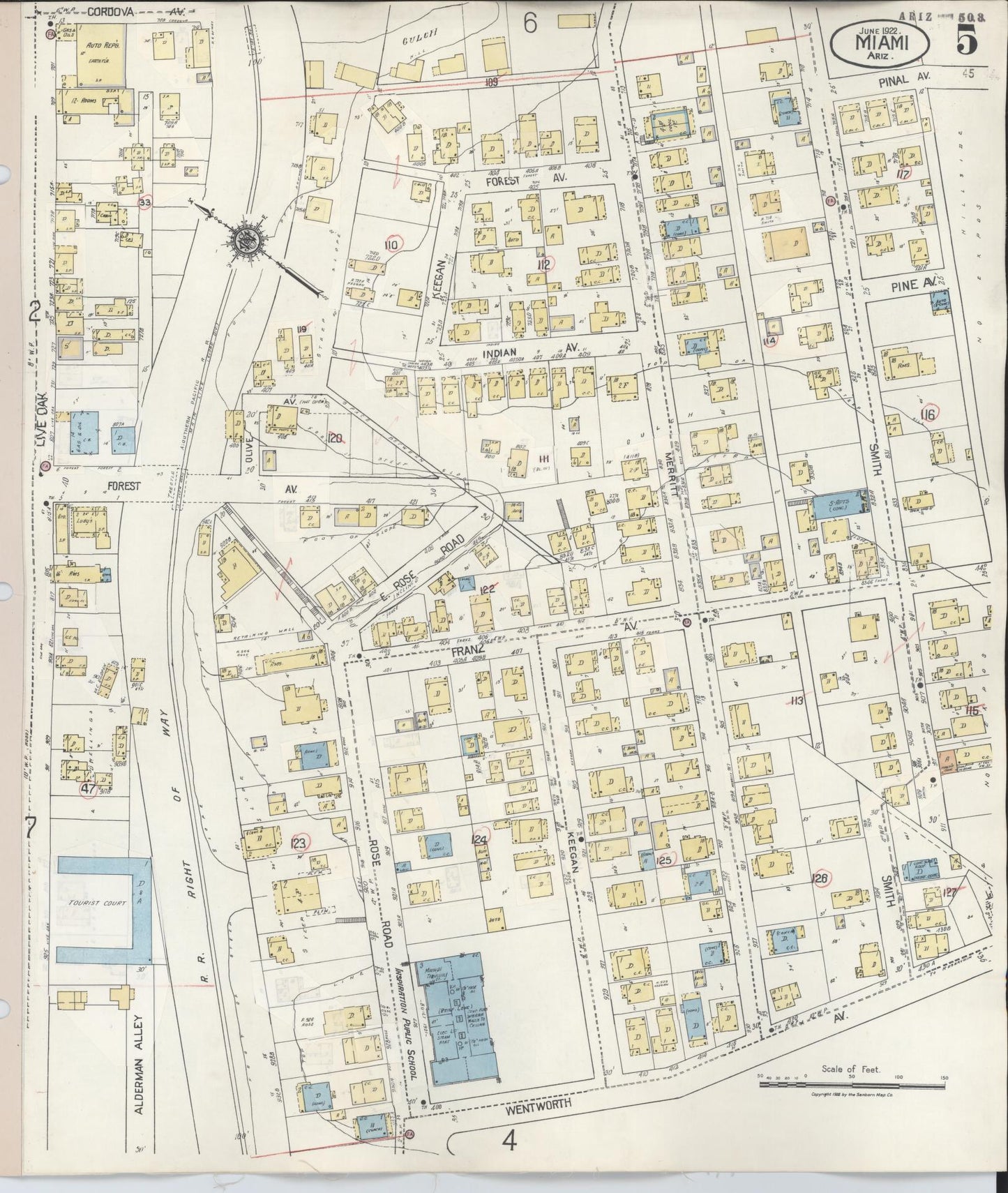 Sanborn Fire Insurance Map from Miami, Gila County, Arizona (1948), Sheet #0005 - Historic Sanborn Fire Insurance Map Print, vintage old map wall art, antique decor, genealogy gift, Arizona Arizona map
