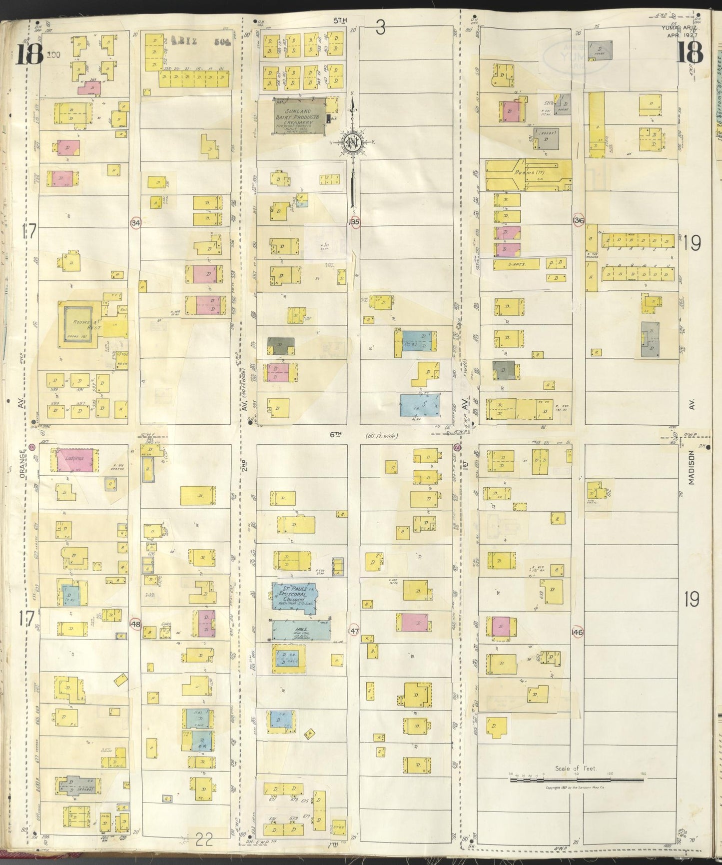 Sanborn Fire Insurance Map from Yuma, Yuma County, Arizona (1948), Sheet #0018 - Historic Sanborn Fire Insurance Map Print, vintage old map wall art, antique decor, genealogy gift, Arizona Arizona map
