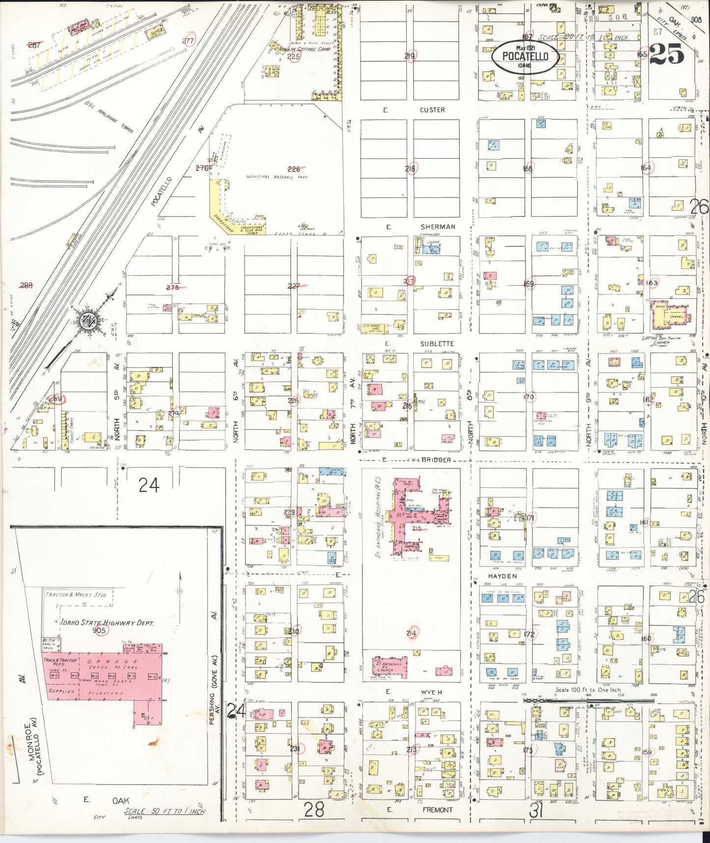 Sanborn Fire Insurance Map from Pocatello, Bannock County, Idaho (1948), Sheet #0025 - Historic Sanborn Fire Insurance Map Print, vintage old map wall art, antique decor, genealogy gift, Idaho Idaho map