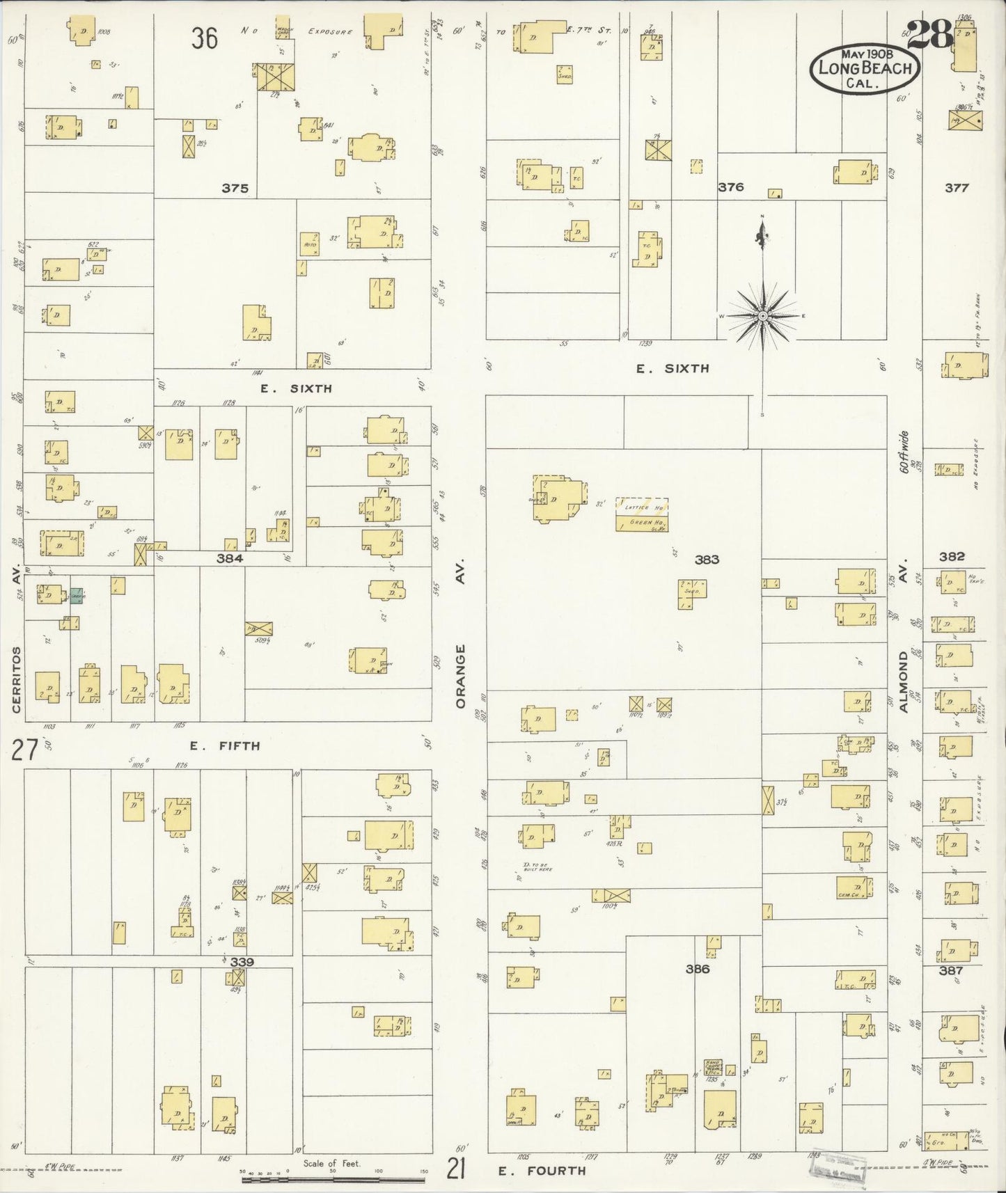 Sanborn Fire Insurance Map from Long Beach, Los Angeles County, California (1908), Sheet #0028 - Historic Sanborn Fire Insurance Map Print, vintage old map wall art, antique decor, genealogy gift, California California map