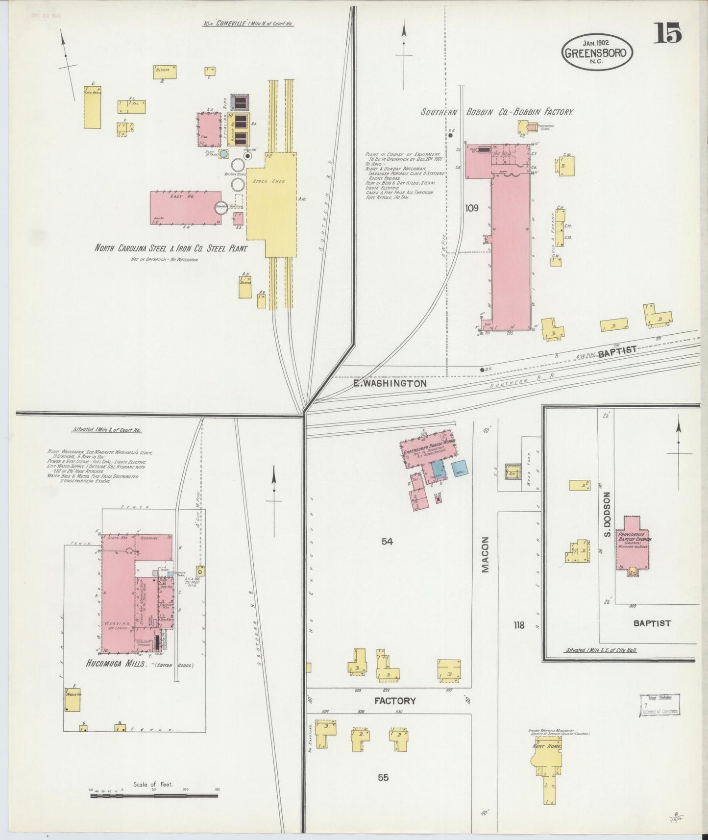 Sanborn Fire Insurance Map from Greensboro, Guilford County, North Carolina (1902), Sheet #0015 - Historic Sanborn Fire Insurance Map Print, vintage old map wall art, antique decor, genealogy gift, North Carolina North Carolina map