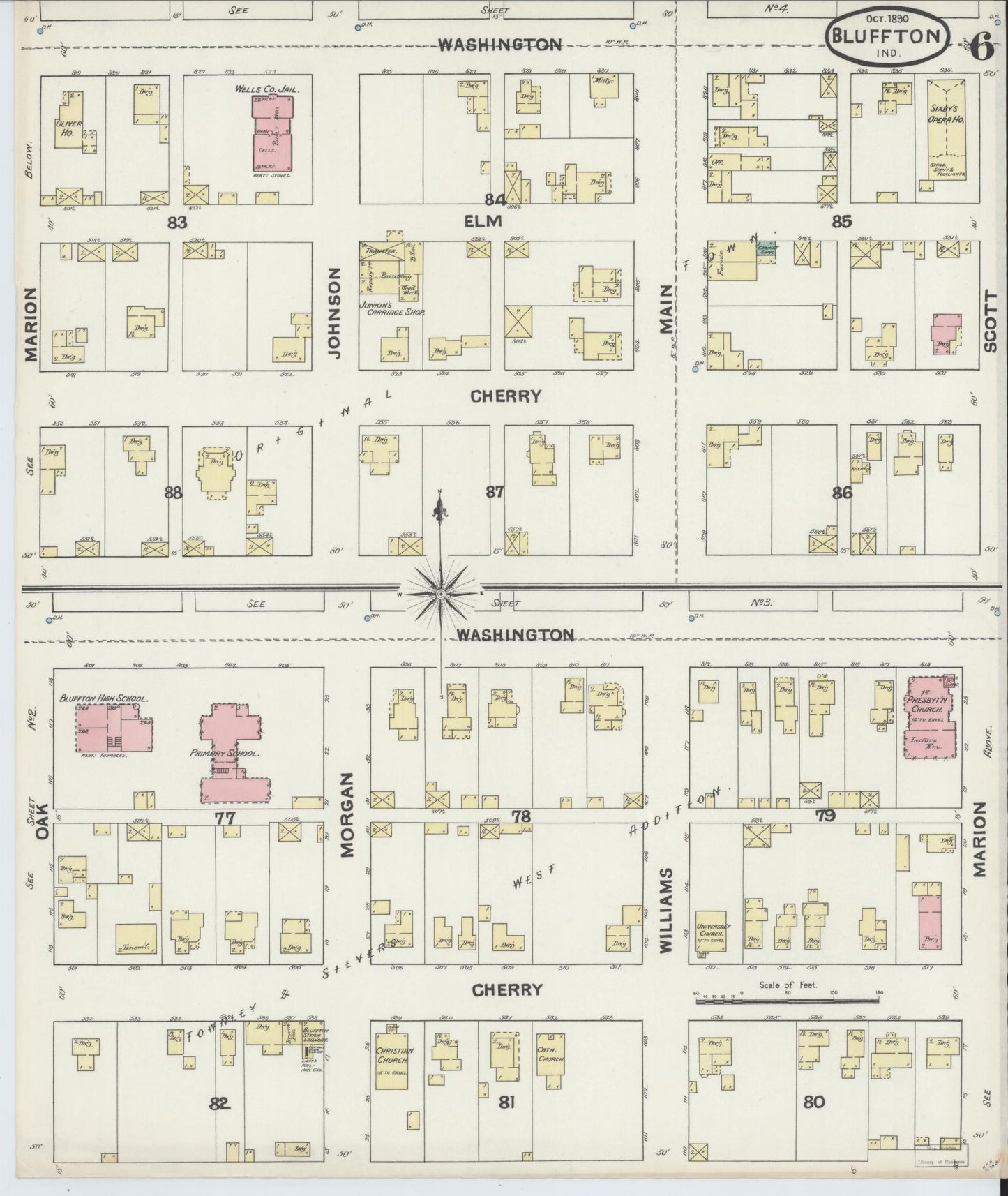 Sanborn Fire Insurance Map from Bluffton, Wells County, Indiana (1890), Sheet #0006 - Complete Map Set gallery image, historic Sanborn map, vintage wall art, Indiana Indiana