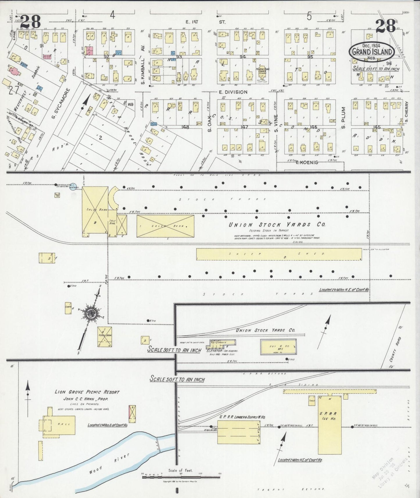 Sanborn Fire Insurance Map from Grand Island, Hall County, Nebraska (1924), Sheet #0028 - Historic Sanborn Fire Insurance Map Print, vintage old map wall art, antique decor, genealogy gift, Nebraska Nebraska map