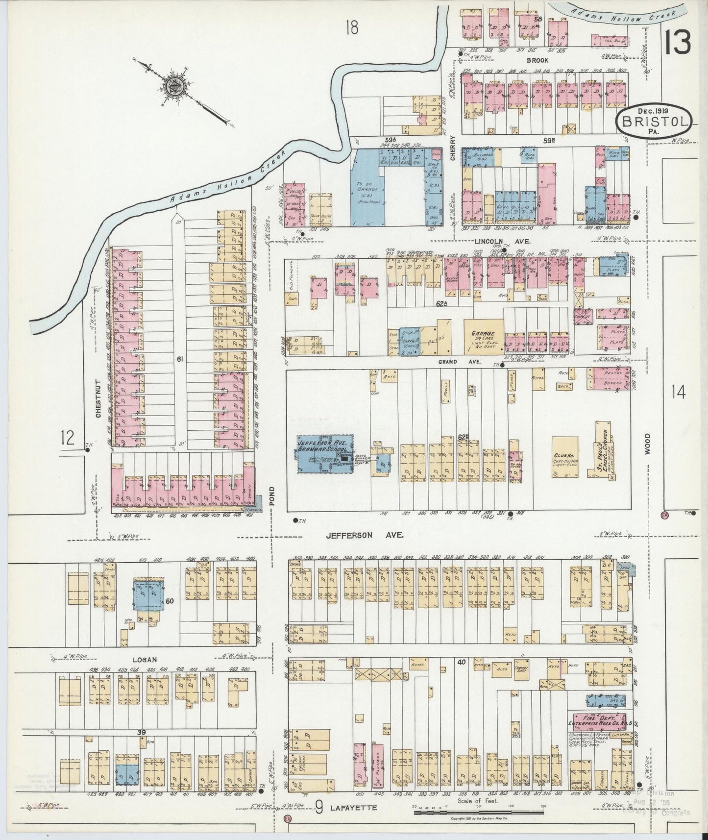Sanborn Fire Insurance Map from Bristol, Bucks County, Pennsylvania (1927), Sheet #0013 - Historic Sanborn Fire Insurance Map Print, vintage old map wall art, antique decor, genealogy gift, Pennsylvania Pennsylvania map