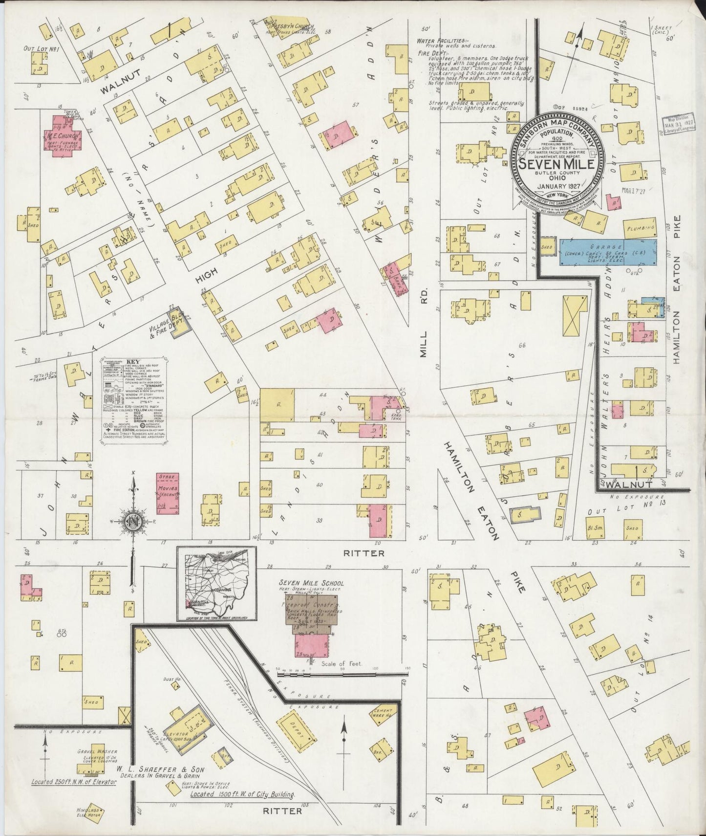 Sanborn Fire Insurance Map from Seven Mile, Butler County, Ohio (1927), Sheet #0001 - Historic Sanborn Fire Insurance Map Print, vintage old map wall art, antique decor, genealogy gift, Ohio Ohio map