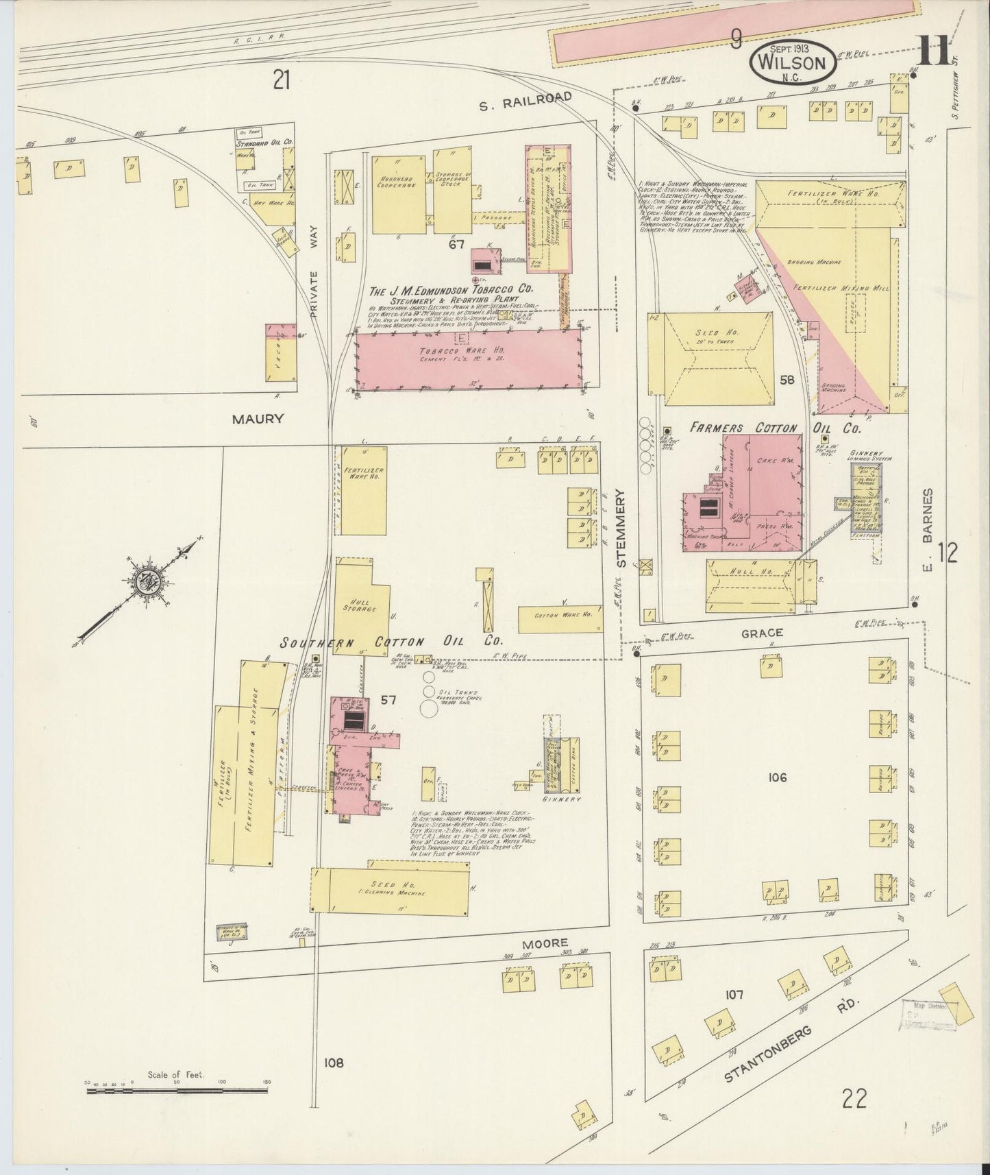 Sanborn Fire Insurance Map from Wilson, Wilson County, North Carolina (1913), Sheet #0011 - Historic Sanborn Fire Insurance Map Print, vintage old map wall art, antique decor, genealogy gift, North Carolina North Carolina map