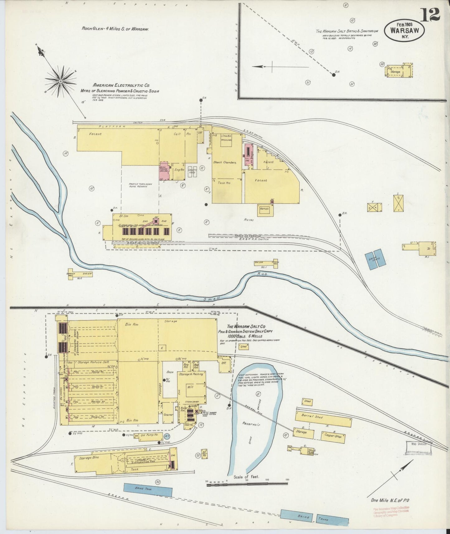 Sanborn Fire Insurance Map from Warsaw, Wyoming County, New York (1903), Sheet #0012 - Historic Sanborn Fire Insurance Map Print, vintage old map wall art, antique decor, genealogy gift, Warsaw Wyoming map