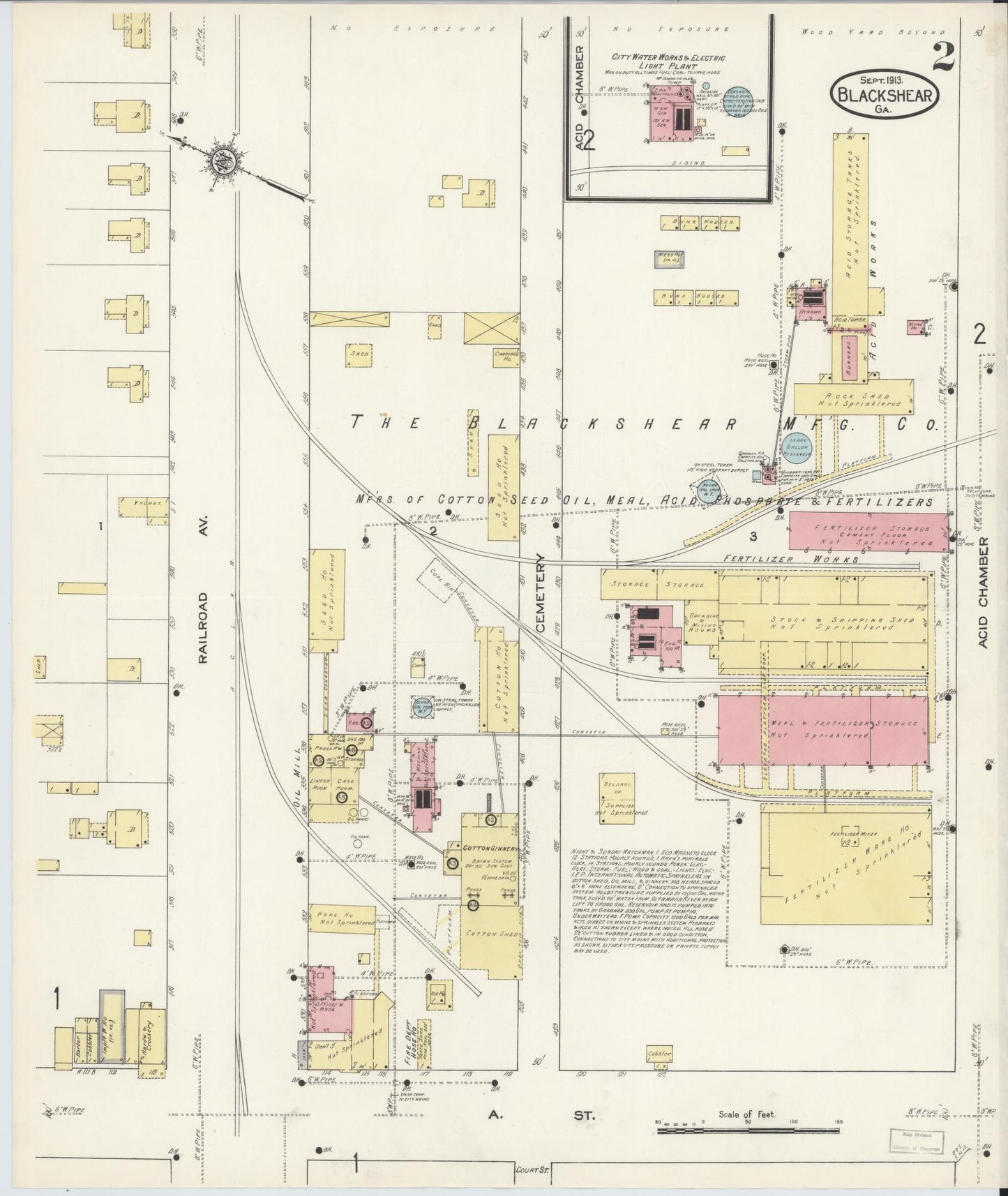 Sanborn Fire Insurance Map from Blackshear, Pierce County, Georgia (1913), Sheet #0002 - Historic Sanborn Fire Insurance Map Print, vintage old map wall art, antique decor, genealogy gift, Georgia Georgia map