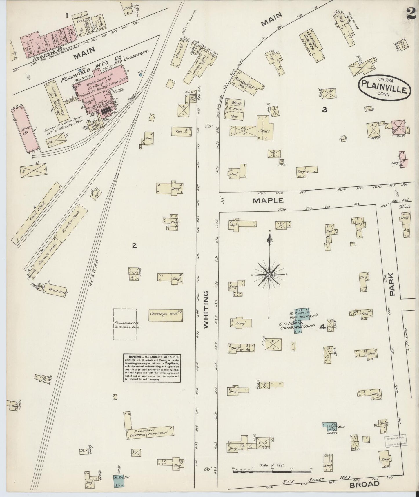 Sanborn Fire Insurance Map from Plainville, Hartford County, Connecticut (1884), Sheet #0002 - Complete Map Set gallery image, historic Sanborn map, vintage wall art, Connecticut Connecticut
