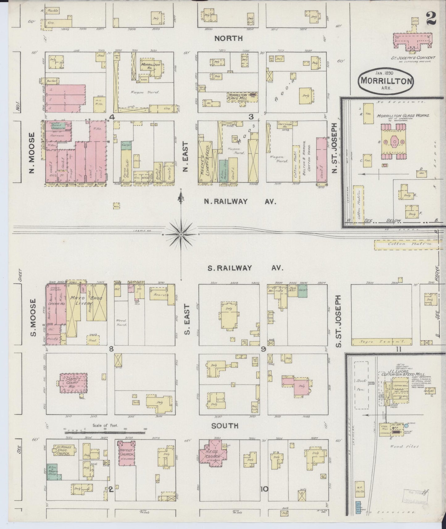 Sanborn Fire Insurance Map from Morrilton, Conway County, Arkansas (1889), Sheet #0002 - Historic Sanborn Fire Insurance Map Print, vintage old map wall art, antique decor, genealogy gift, Arkansas Arkansas map