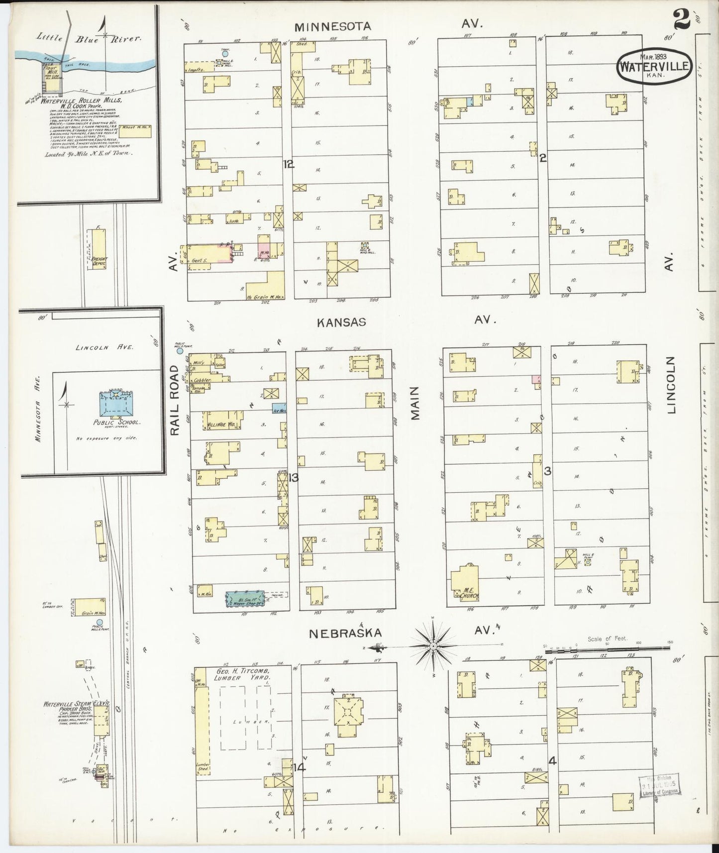 Sanborn Fire Insurance Map from Waterville, Marshall County, Kansas (1893), Sheet #0002 - Historic Sanborn Fire Insurance Map Print, vintage old map wall art, antique decor, genealogy gift, Kansas Kansas map