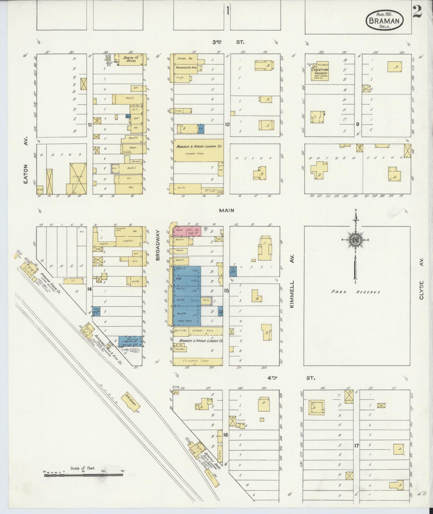 Sanborn Fire Insurance Map from Braman, Kay County, Oklahoma (1911), Sheet #0002 - Complete Map Set gallery image, historic Sanborn map, vintage wall art, Oklahoma Oklahoma