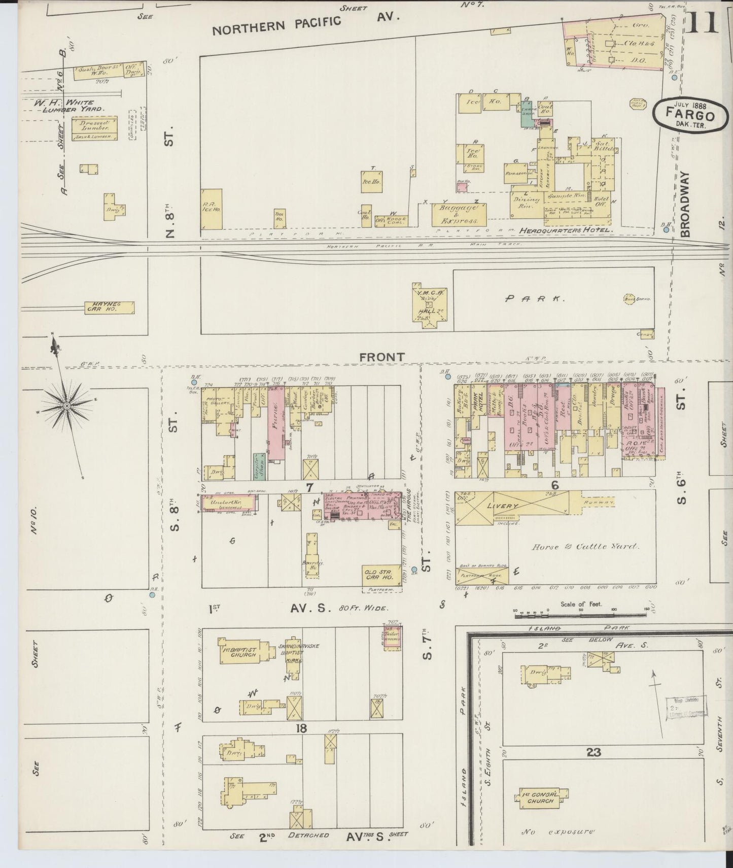 Sanborn Fire Insurance Map from Fargo, Cass County, North Dakota (1888), Sheet #0011 - Historic Sanborn Fire Insurance Map Print, vintage old map wall art, antique decor, genealogy gift, North Dakota North Dakota map