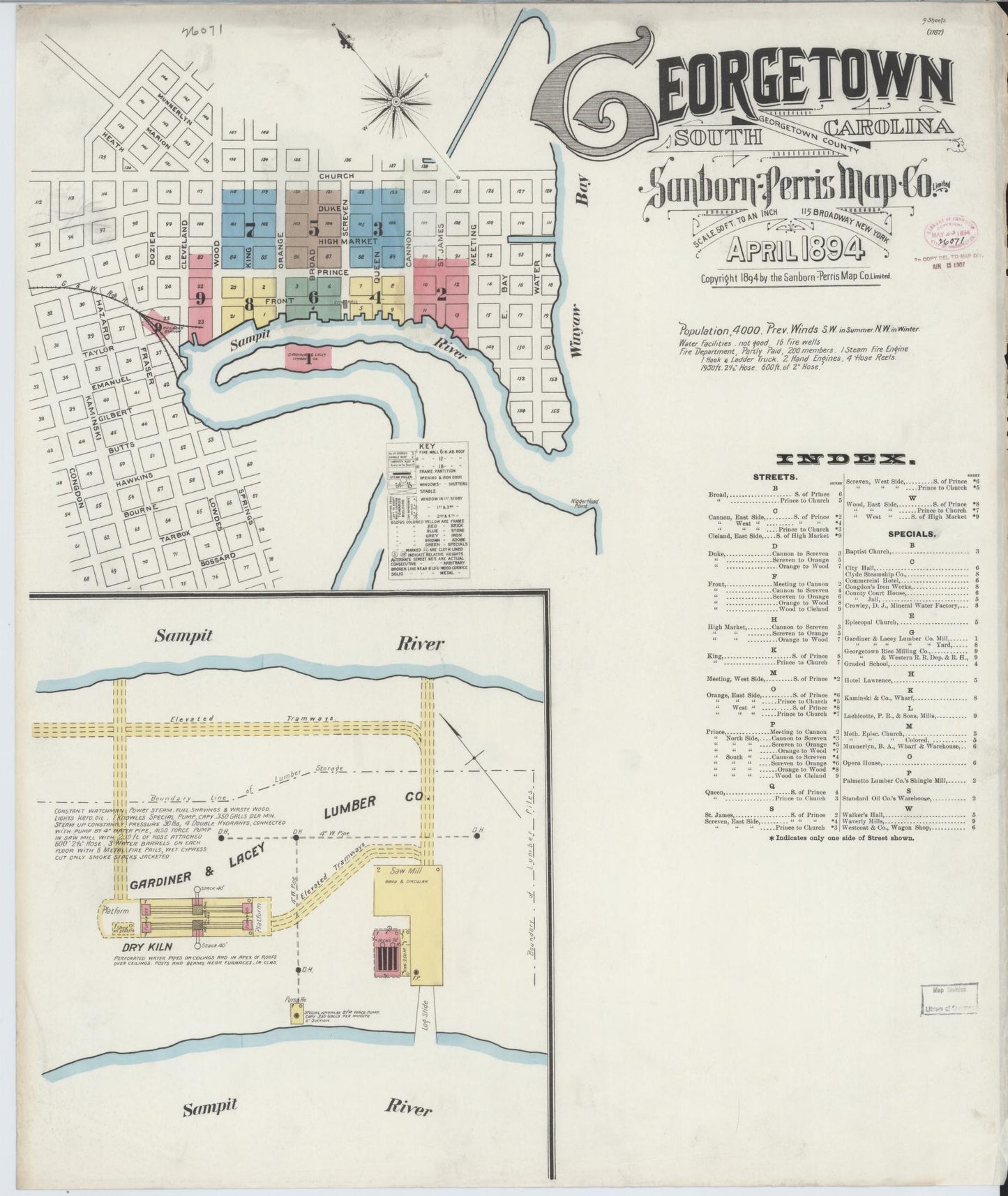 Sanborn Fire Insurance Map from Georgetown, Georgetown County, South Carolina (1894), Sheet #0001 - Historic Sanborn Fire Insurance Map Print, vintage old map wall art, antique decor, genealogy gift, South Carolina South Carolina map