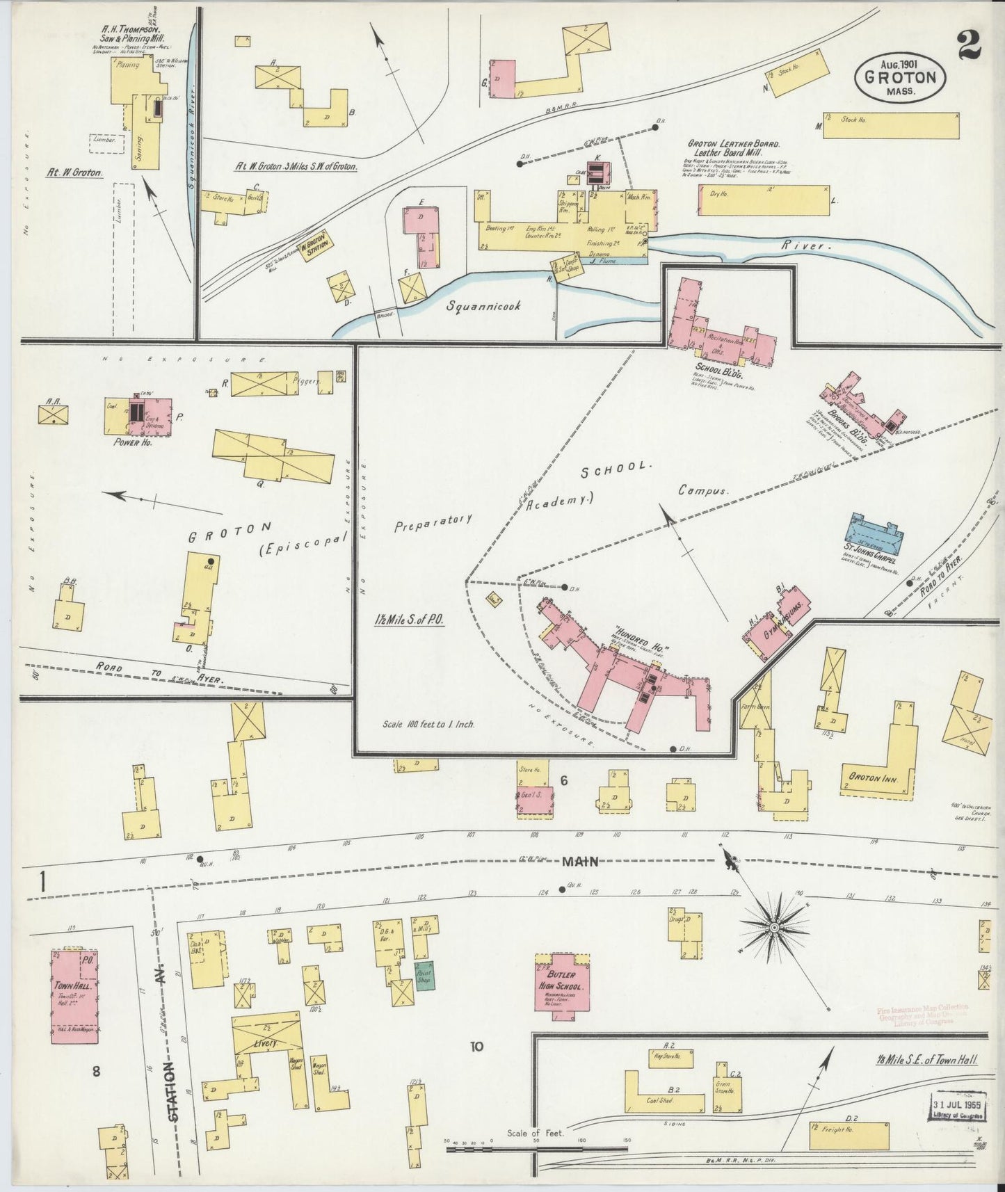 Sanborn Fire Insurance Map from Groton, Middlesex County, Massachusetts (1901), Sheet #0002 - Historic Sanborn Fire Insurance Map Print, vintage old map wall art, antique decor, genealogy gift, Massachusetts Massachusetts map