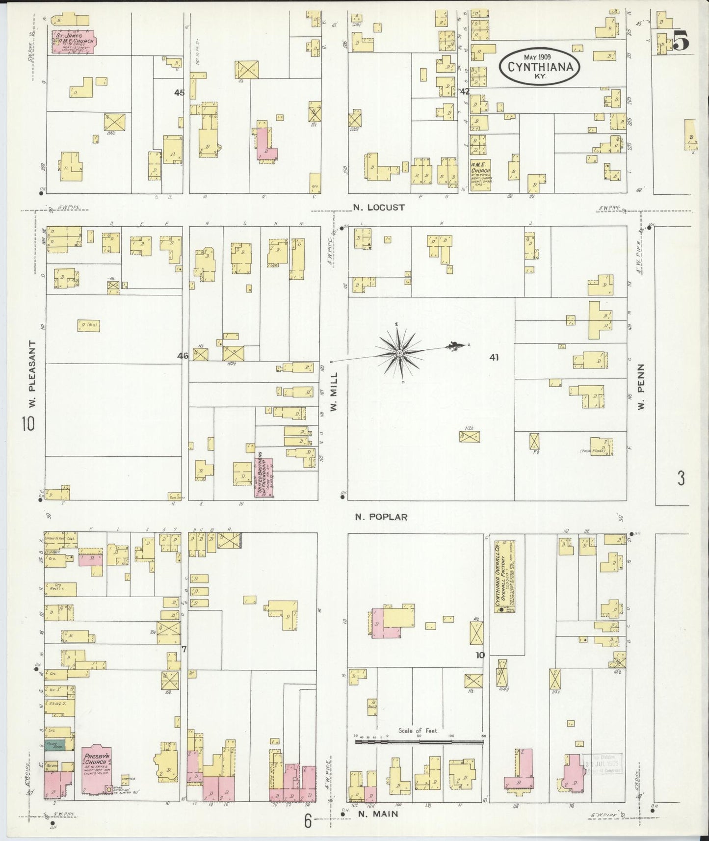 Sanborn Fire Insurance Map from Cynthiana, Harrison County, Kentucky (1909), Sheet #0005 - Historic Sanborn Fire Insurance Map Print, vintage old map wall art, antique decor, genealogy gift, Kentucky Kentucky map