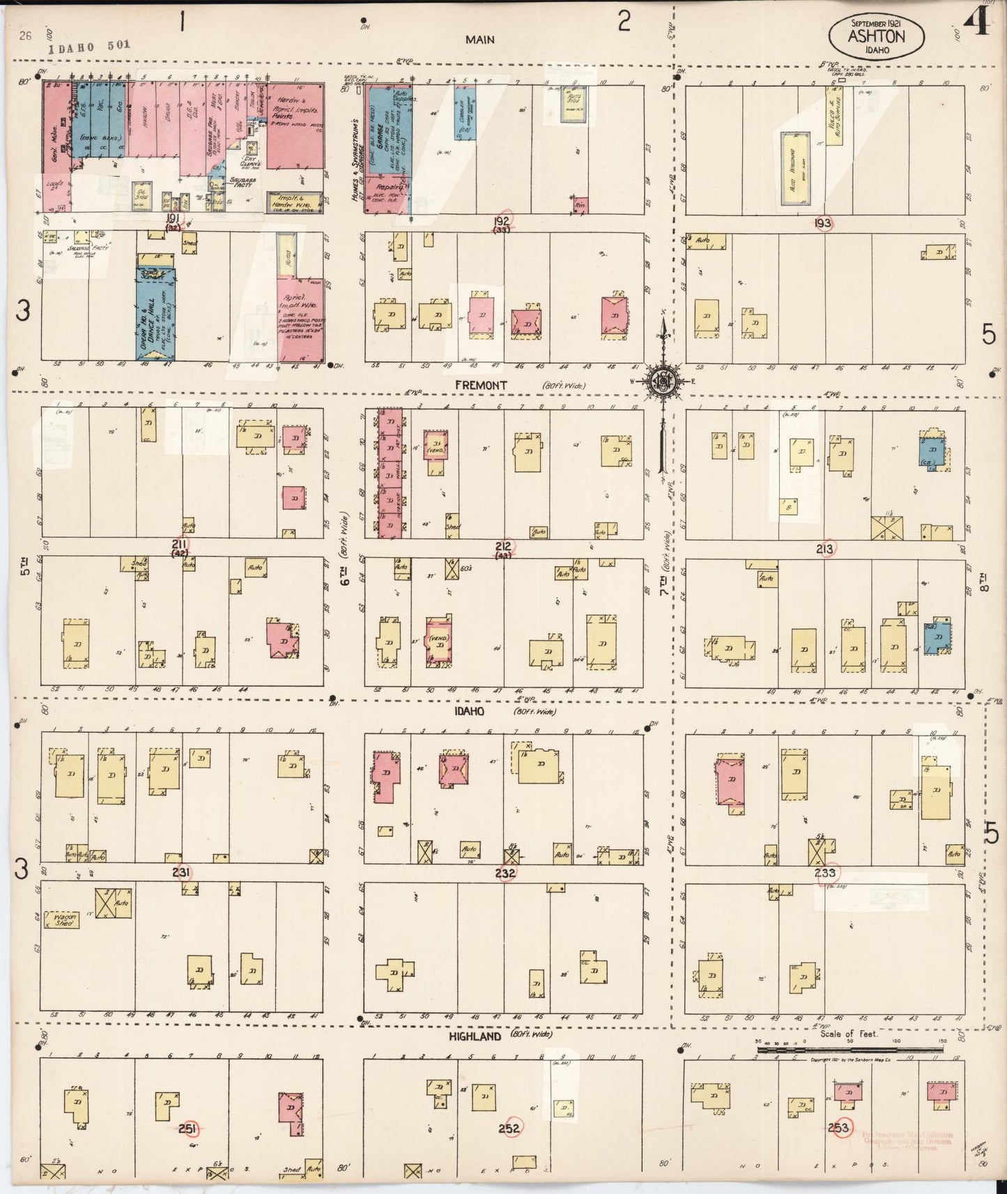 Sanborn Fire Insurance Map from Ashton, Fremont County, Idaho (1929), Sheet #0004 - Historic Sanborn Fire Insurance Map Print, vintage old map wall art, antique decor, genealogy gift, Idaho Idaho map