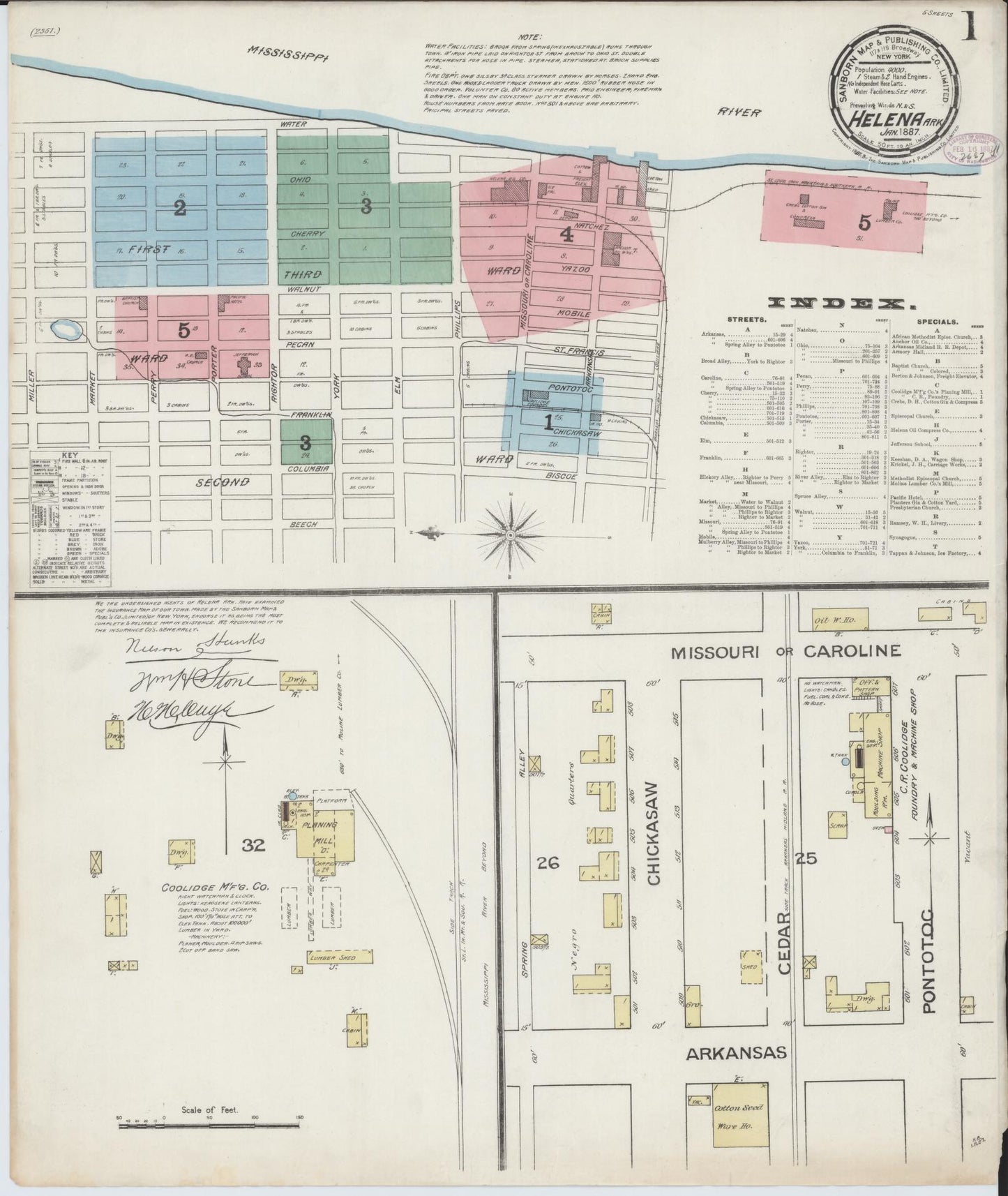Sanborn Fire Insurance Map from Helena, Phillips County, Arkansas (1887), Sheet #0001 - Historic Sanborn Fire Insurance Map Print, vintage old map wall art, antique decor, genealogy gift, Arkansas Arkansas map
