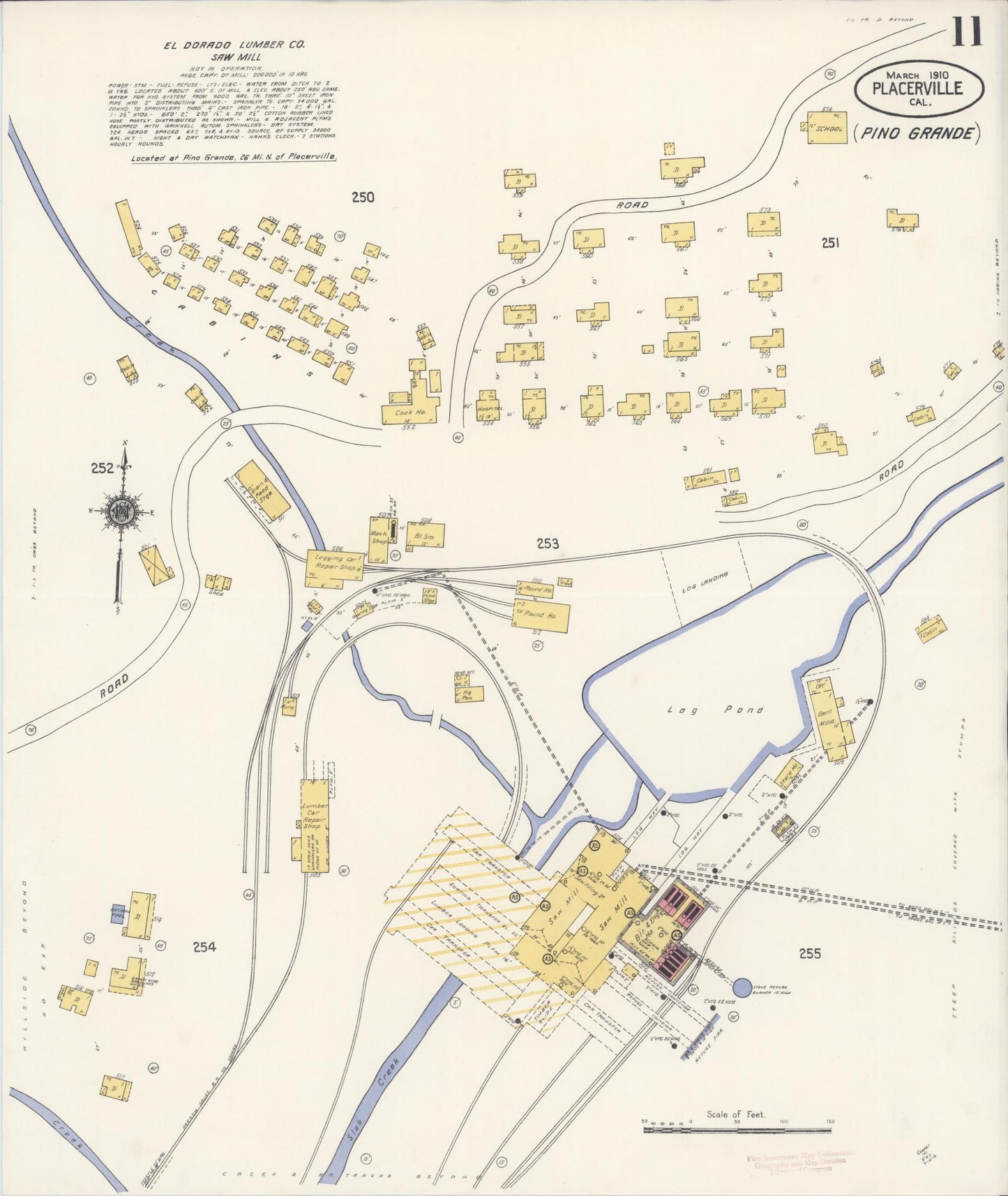 Sanborn Fire Insurance Map from Placerville, El Dorado County, California (1910), Sheet #0011 - Complete Map Set gallery image, historic Sanborn map, vintage wall art, California California