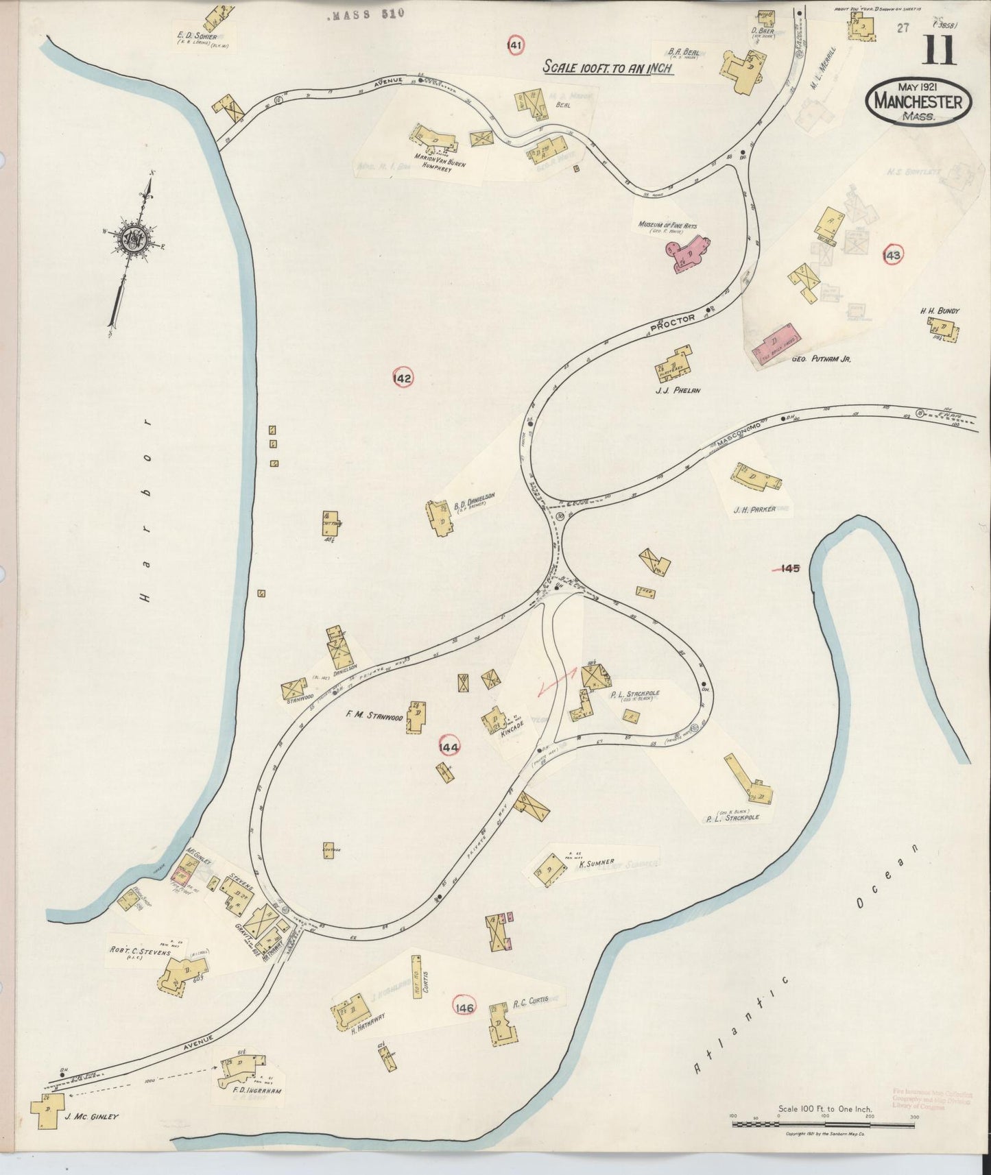 Sanborn Fire Insurance Map from Manchester, Essex County, Massachusetts (1941), Sheet #0011 - Historic Sanborn Fire Insurance Map Print, vintage old map wall art, antique decor, genealogy gift, Massachusetts Massachusetts map