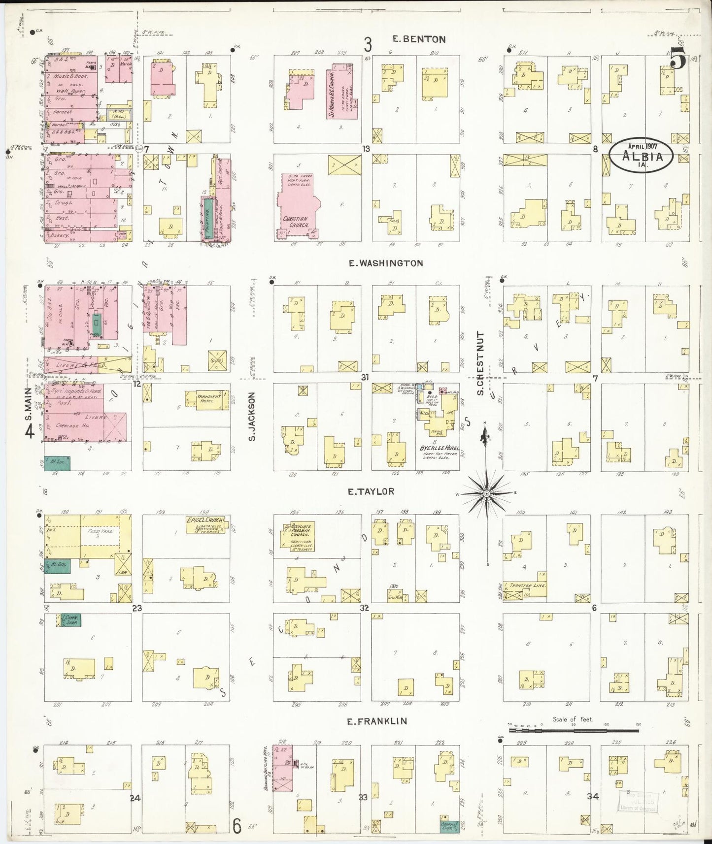 Sanborn Fire Insurance Map from Albia, Monroe County, Iowa (1907), Sheet #0005 - Historic Sanborn Fire Insurance Map Print, vintage old map wall art