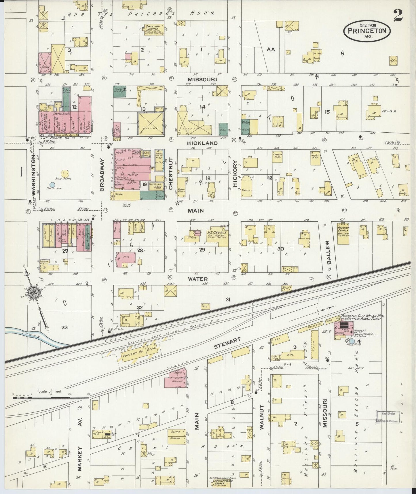 Sanborn Fire Insurance Map from Princeton, Mercer County, Missouri (1909), Sheet #0002 - Historic Sanborn Fire Insurance Map Print, vintage old map wall art, antique decor, genealogy gift, Missouri Missouri map
