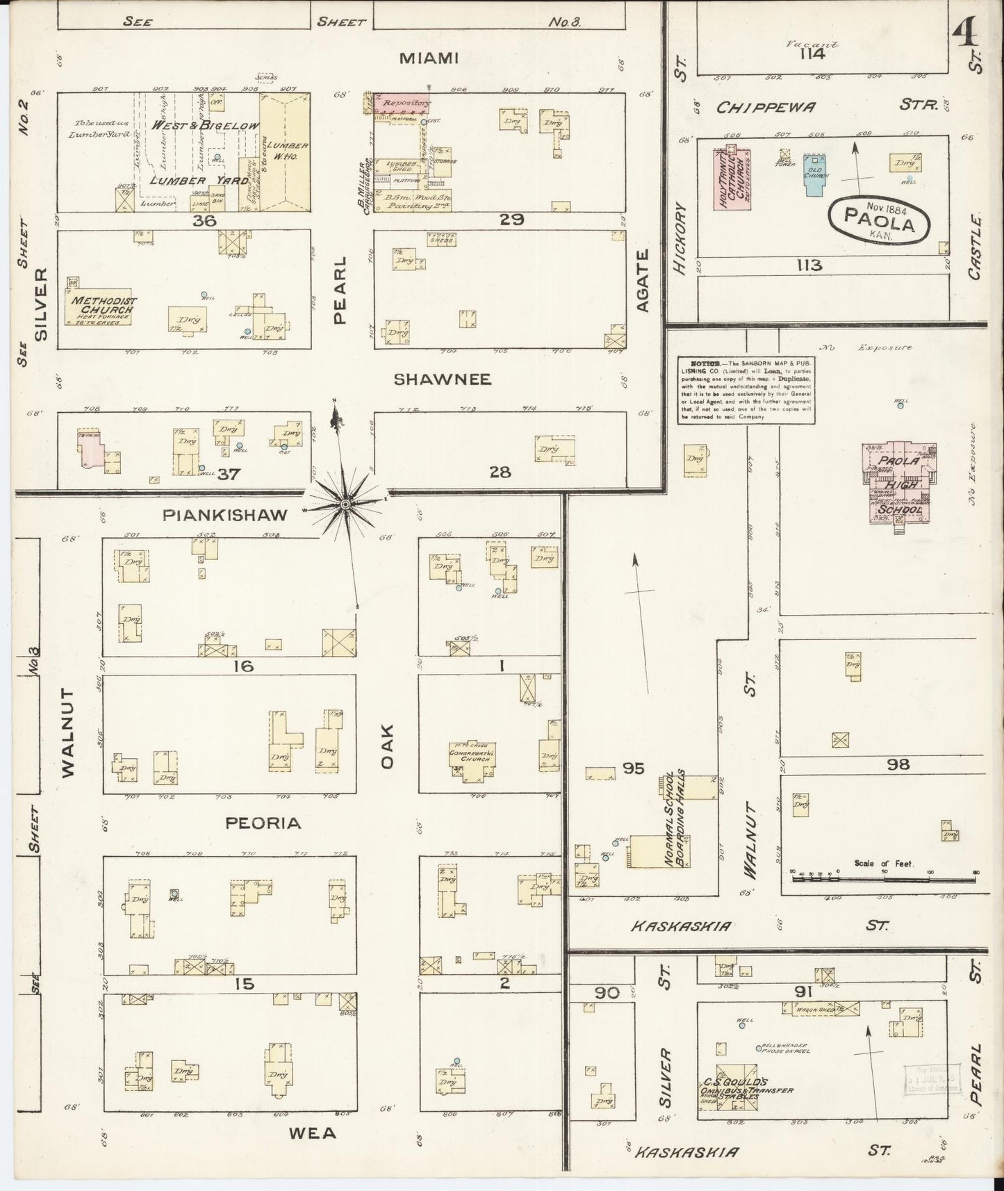 Sanborn Fire Insurance Map from Paola, Miami County, Kansas (1884), Sheet #0004 - Historic Sanborn Fire Insurance Map Print, vintage old map wall art, antique decor, genealogy gift, Kansas Kansas map