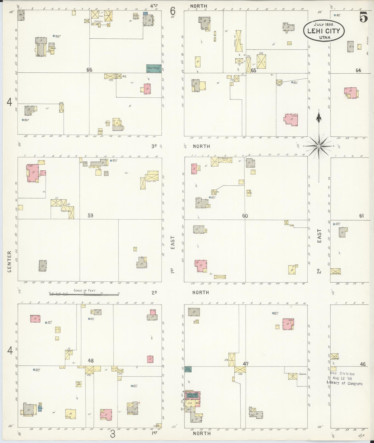 Sanborn Fire Insurance Map from Lehi, Utah County, Utah (1898), Sheet #0005 - Historic Sanborn Fire Insurance Map Print, vintage old map wall art, antique decor, genealogy gift, Lehi Utah map
