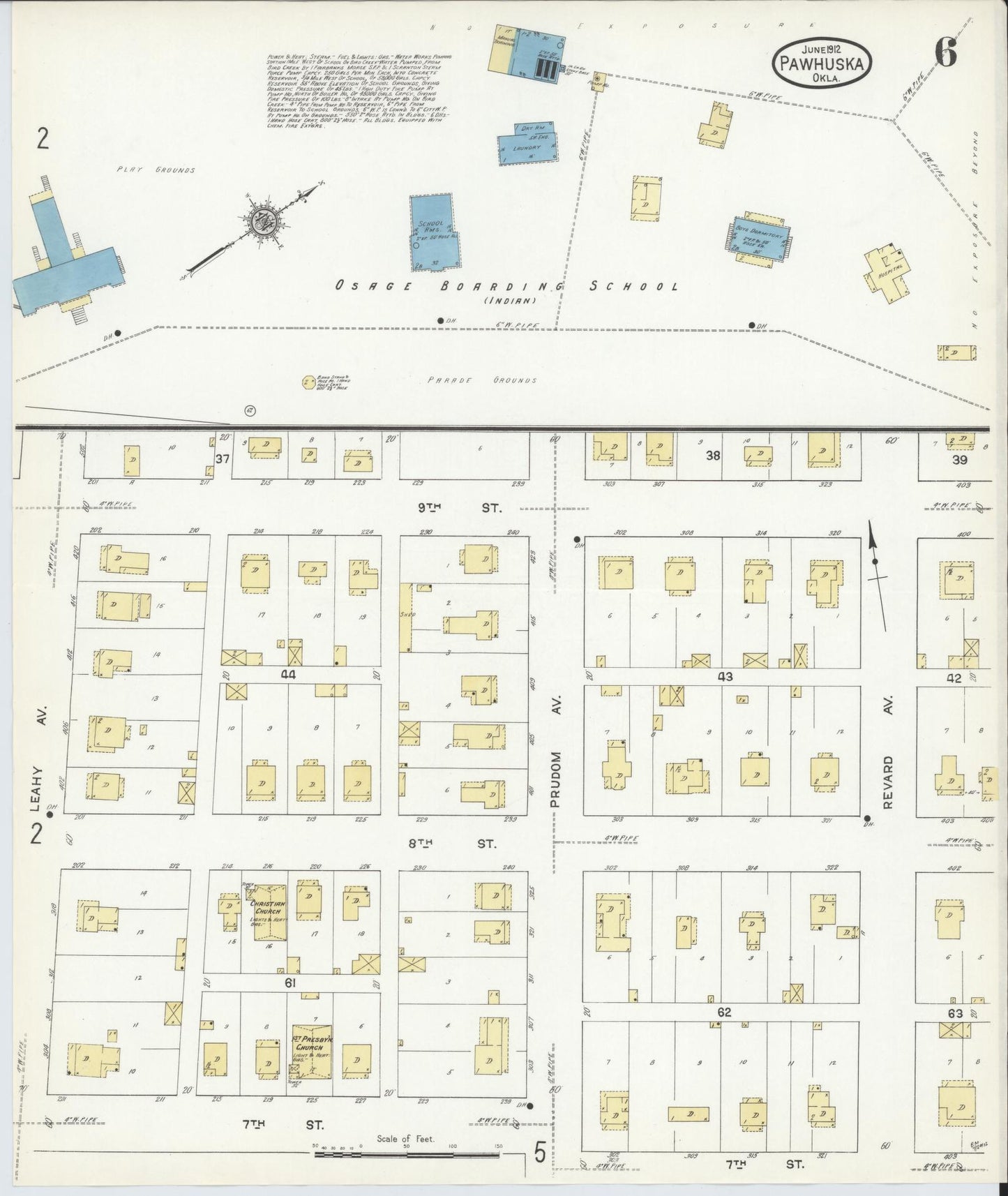 Sanborn Fire Insurance Map from Pawhuska, Osage County, Oklahoma (1912), Sheet #0006 - Historic Sanborn Fire Insurance Map Print, vintage old map wall art, antique decor, genealogy gift, Oklahoma Oklahoma map