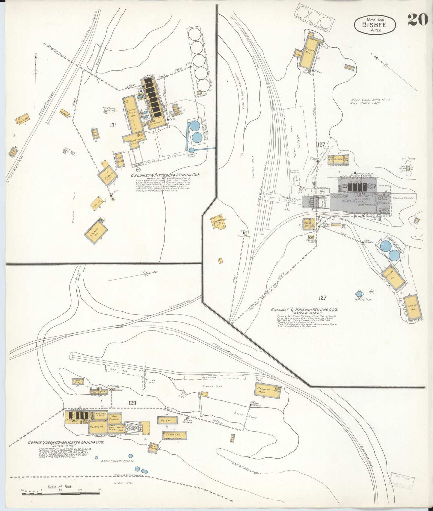Sanborn Fire Insurance Map from Bisbee, Cochise County, Arizona (1906), Sheet #0020 - Historic Sanborn Fire Insurance Map Print, vintage old map wall art, antique decor, genealogy gift, Arizona Arizona map