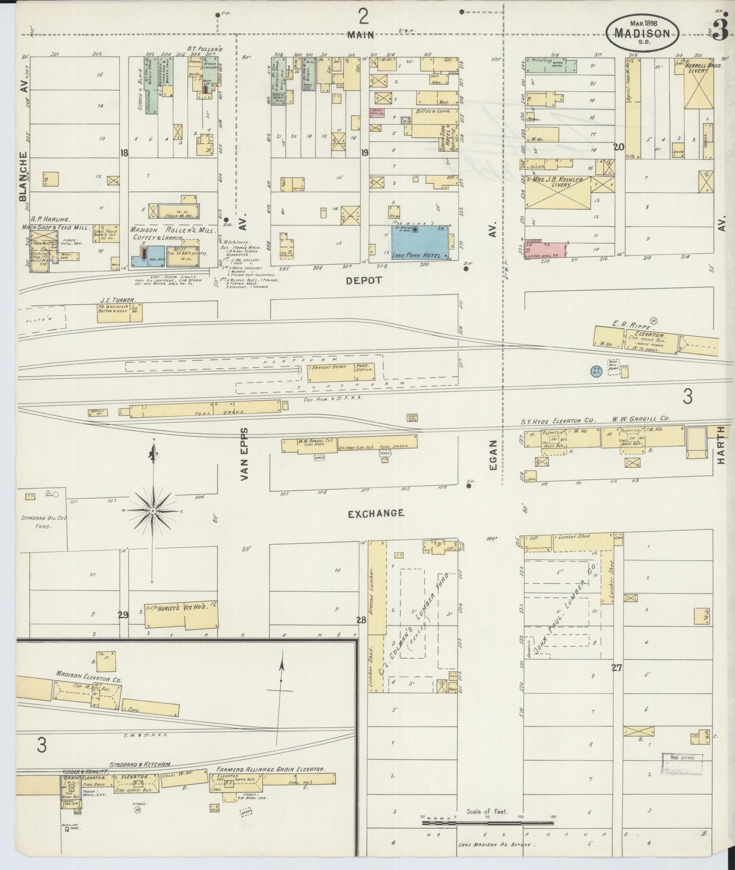 Sanborn Fire Insurance Map from Madison, Lake County, South Dakota (1898), Sheet #0003 - Historic Sanborn Fire Insurance Map Print, vintage old map wall art, antique decor, genealogy gift, South Dakota South Dakota map