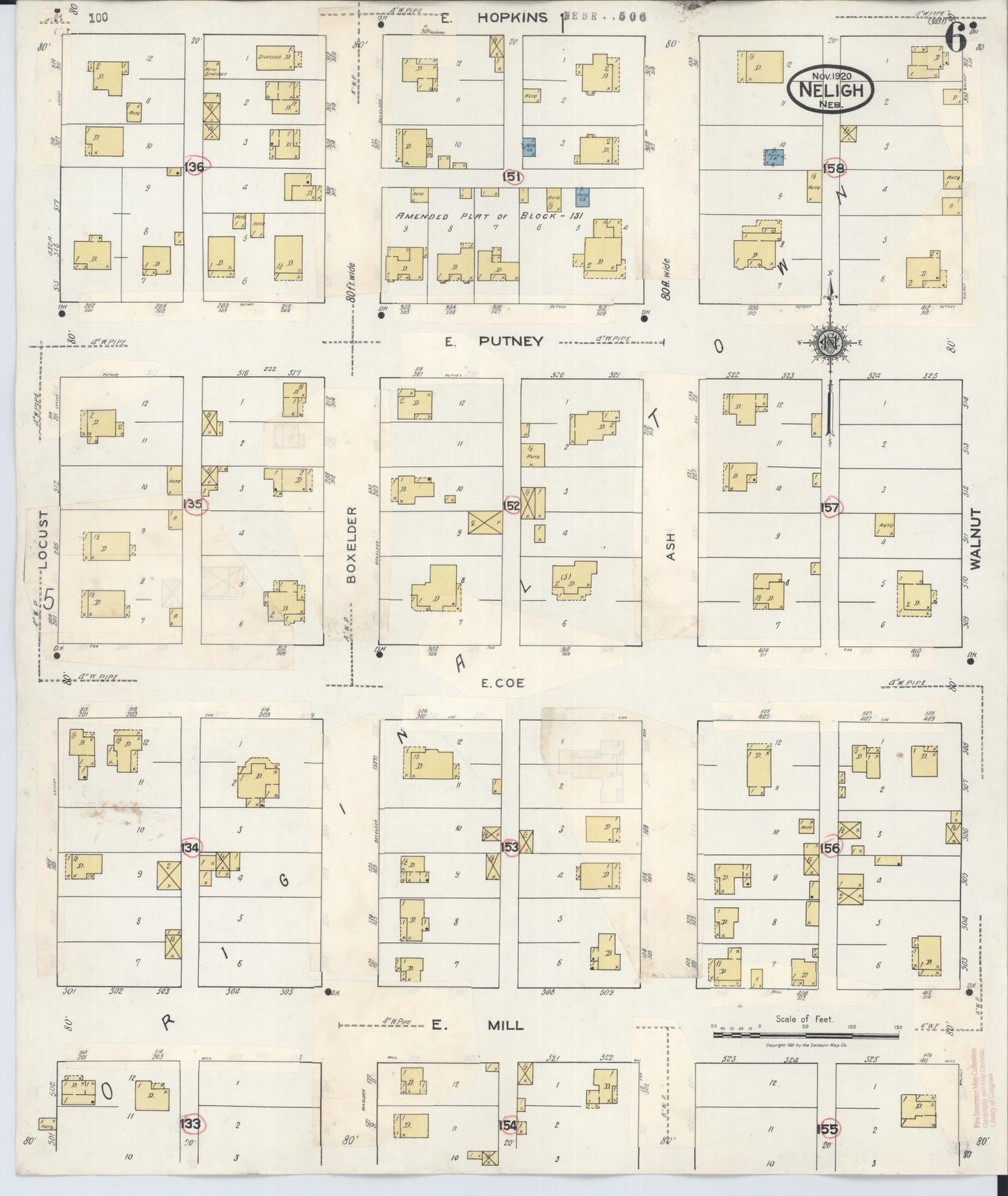 Sanborn Fire Insurance Map from Neligh, Antelope County, Nebraska (1934), Sheet #0006 - Historic Sanborn Fire Insurance Map Print, vintage old map wall art, antique decor, genealogy gift, Nebraska Nebraska map