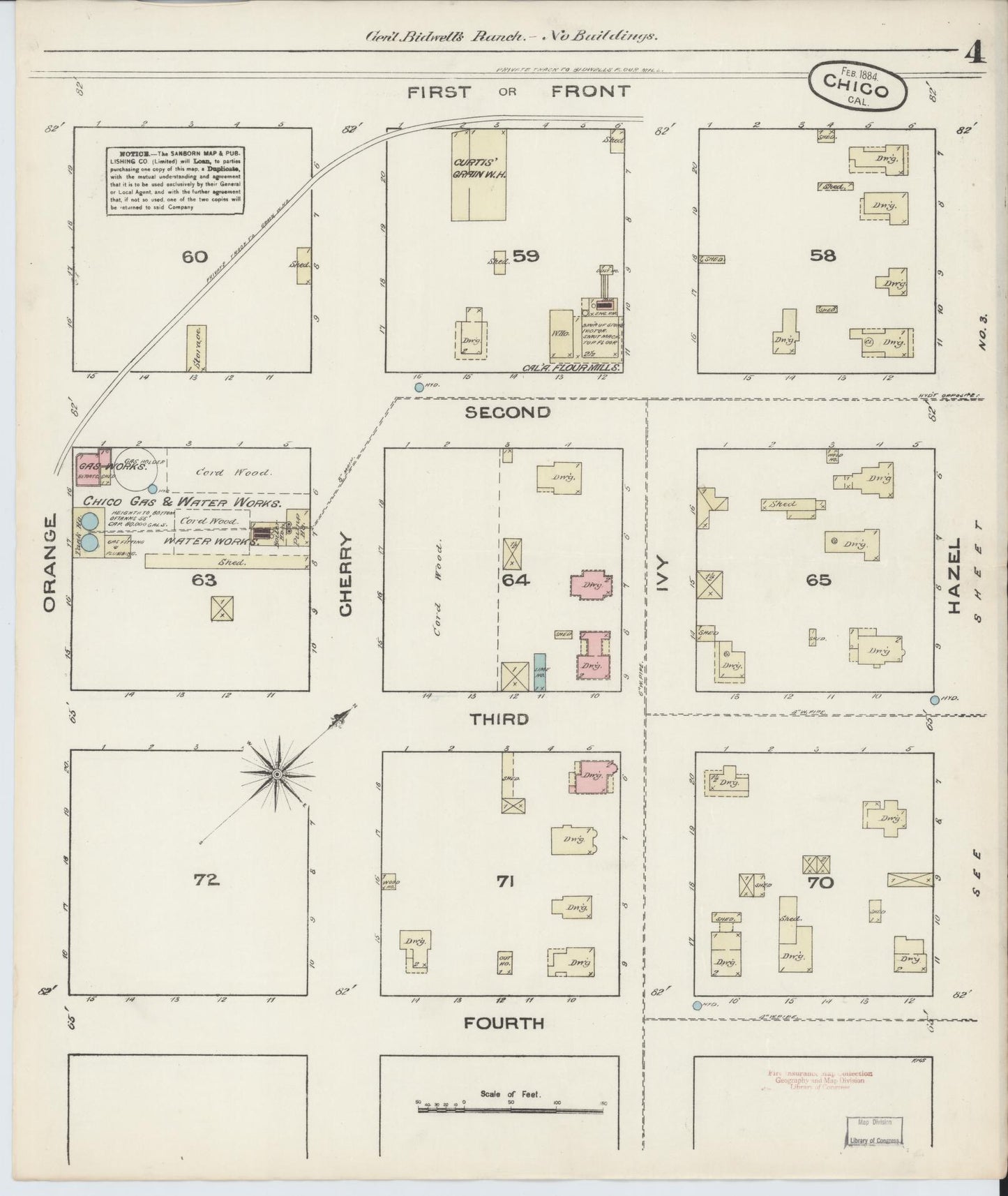 Sanborn Fire Insurance Map from Chico, Butte County, California (1884), Sheet #0004 - Historic Sanborn Fire Insurance Map Print, vintage old map wall art, antique decor, genealogy gift, California California map