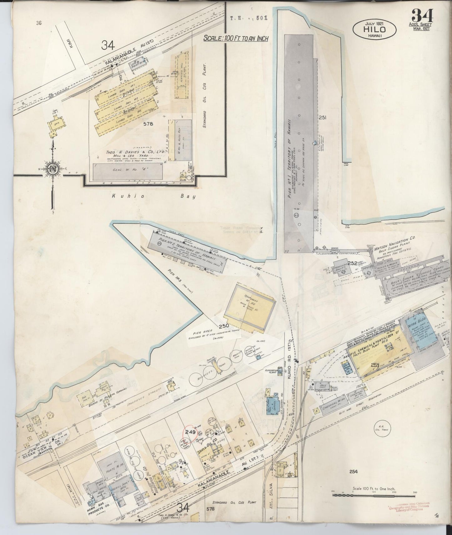 Sanborn Fire Insurance Map from Hilo, Hawaii County, Hawaii (1957), Sheet #0034 - Historic Sanborn Fire Insurance Map Print, vintage old map wall art