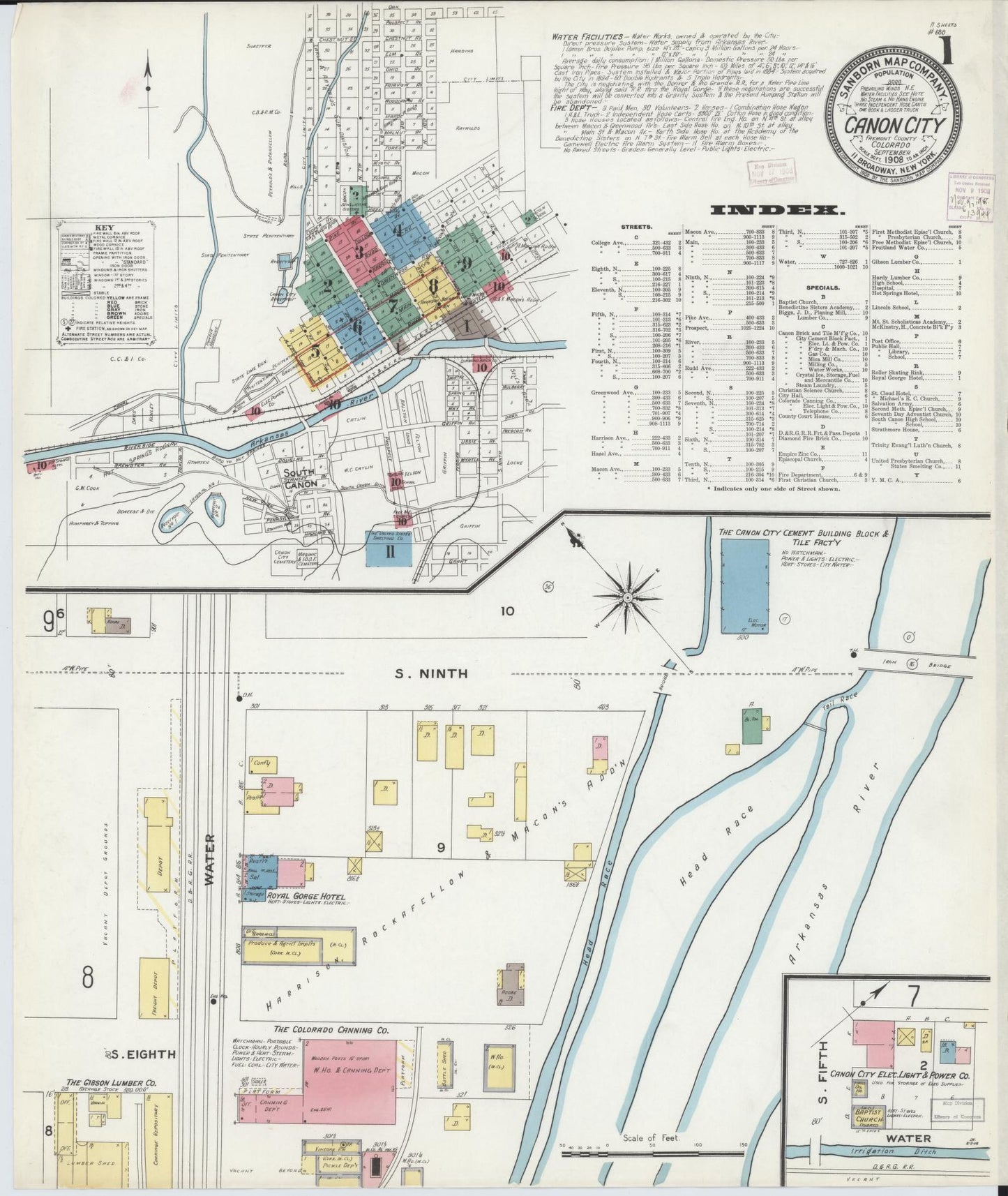 Sanborn Fire Insurance Map from Canon City, Fremont County, Colorado (1908), Sheet #0001 - Historic Sanborn Fire Insurance Map Print, vintage old map wall art, antique decor, genealogy gift, Colorado Colorado map
