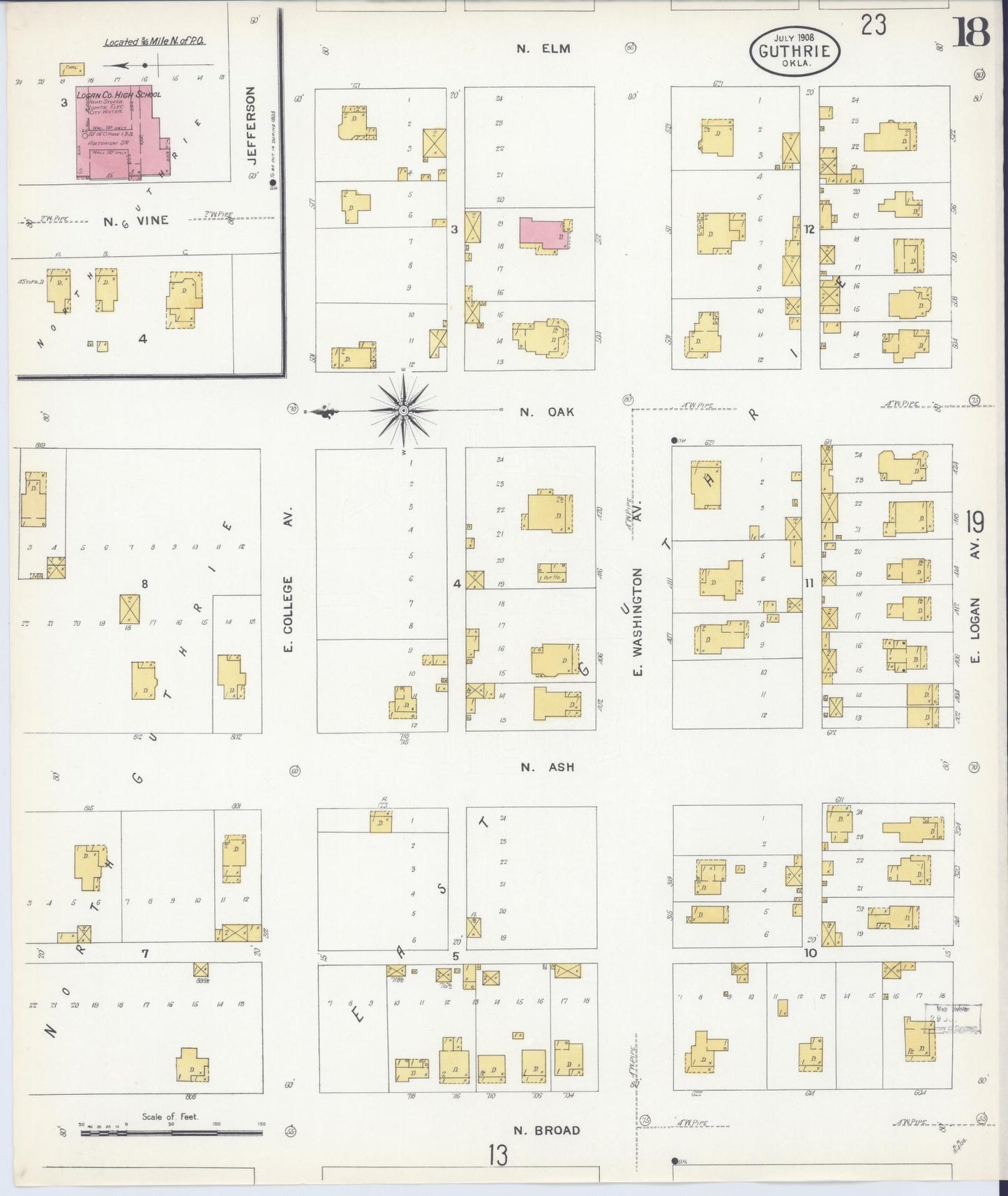 Sanborn Fire Insurance Map from Guthrie, Logan County, Oklahoma (1908), Sheet #0018 - Historic Sanborn Fire Insurance Map Print, vintage old map wall art, antique decor, genealogy gift, Oklahoma Oklahoma map