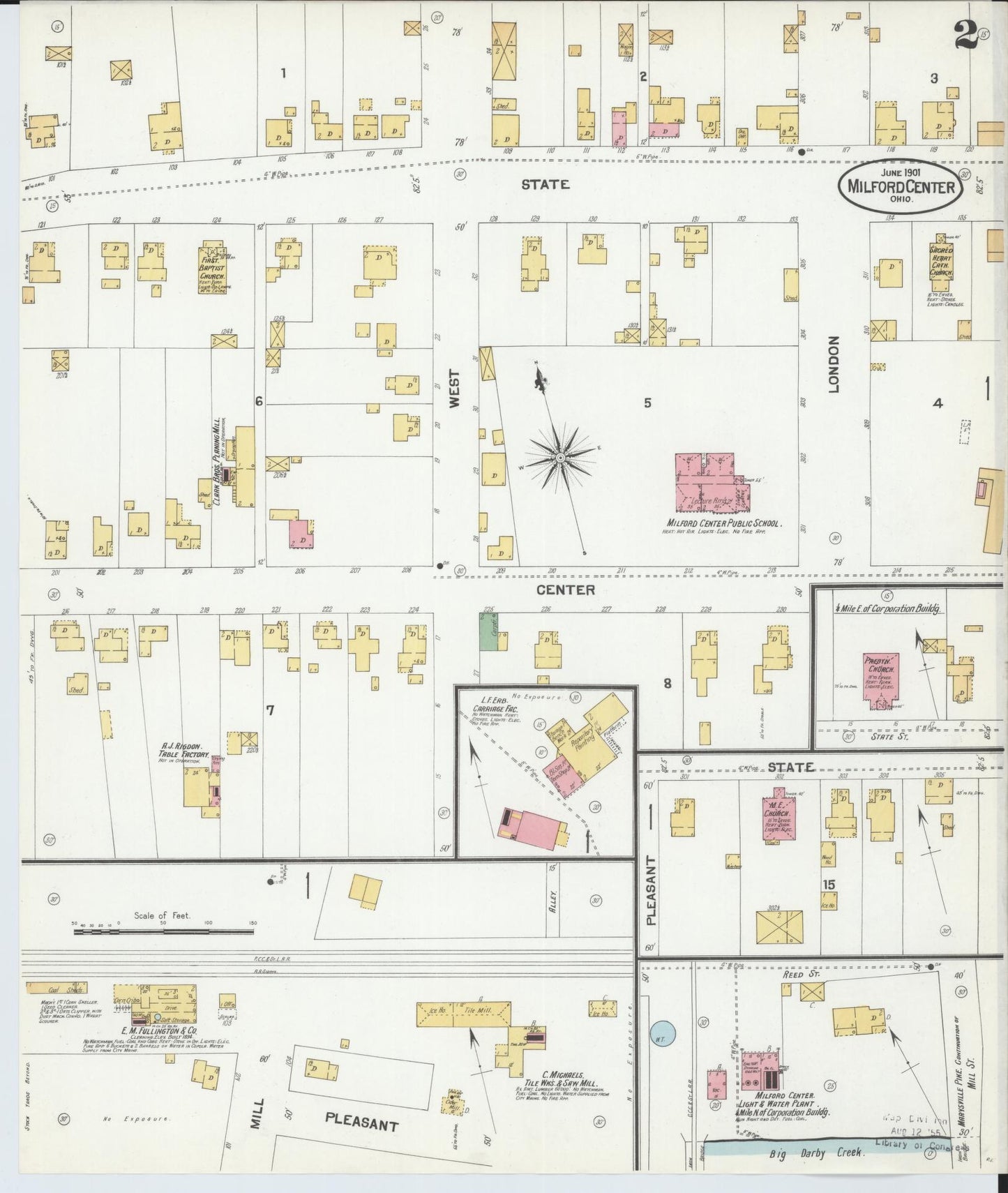 Sanborn Fire Insurance Map from Milford Center, Union County, Ohio (1901), Sheet #0002 - Complete Map Set gallery image, historic Sanborn map, vintage wall art, Ohio Ohio