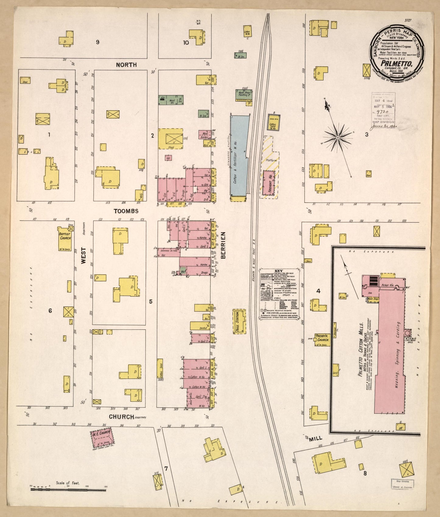 Sanborn Fire Insurance Map from Palmetto, Fulton County, Georgia (1900), Sheet #0001 - Historic Sanborn Fire Insurance Map Print, vintage old map wall art, antique decor, genealogy gift, Georgia Georgia map