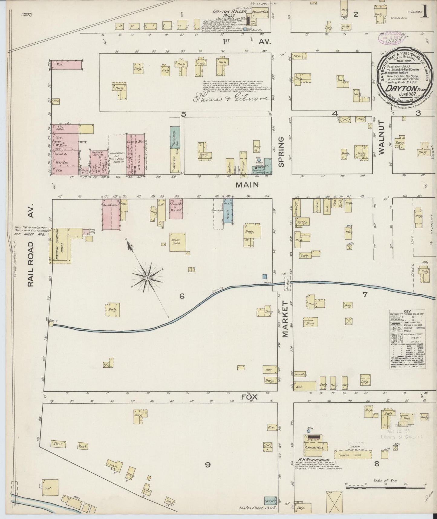 Sanborn Fire Insurance Map from Dayton, Rhea County, Tennessee. (1887) – Historic Sanborn Fire Insurance Map Print