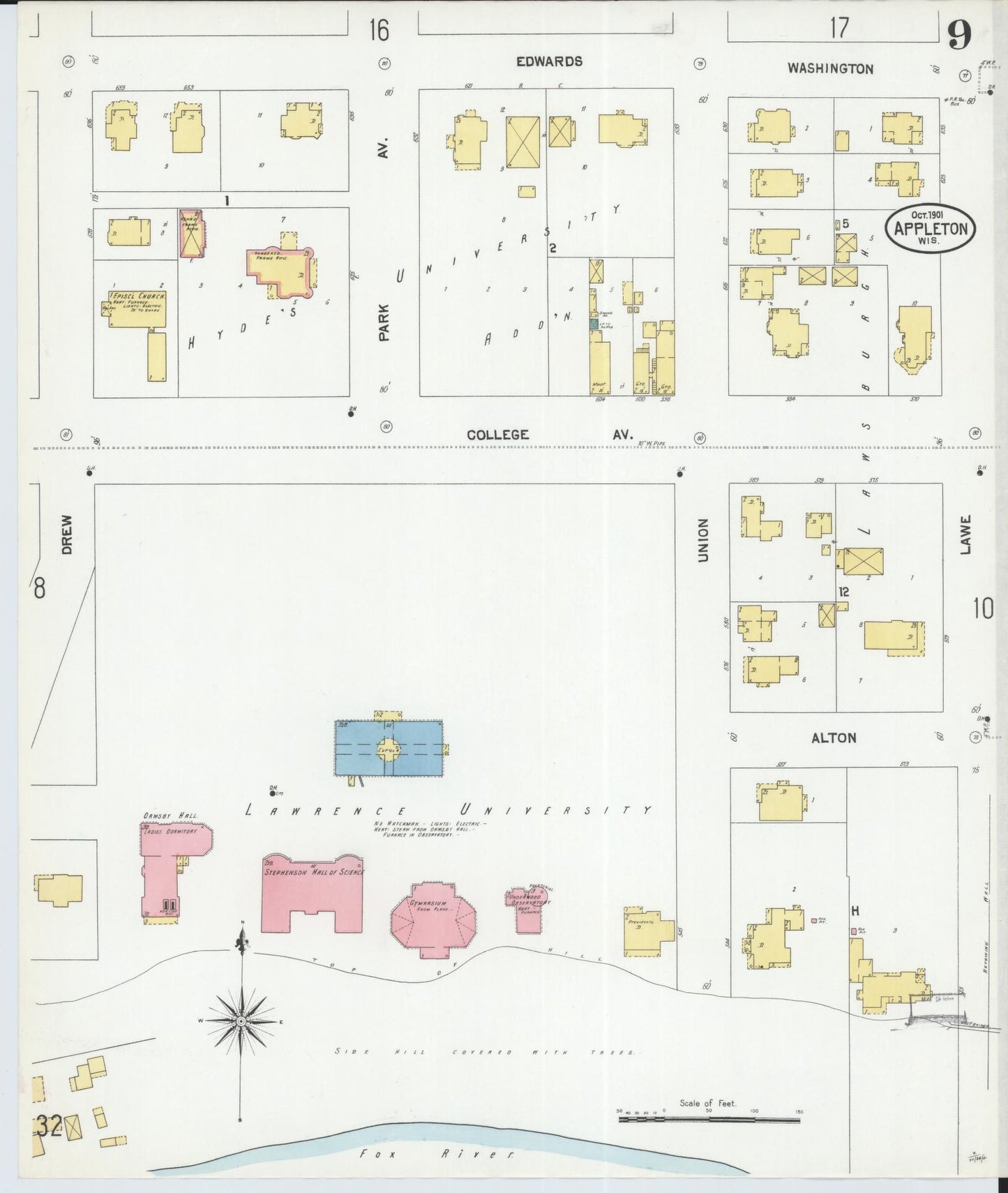 Sanborn Fire Insurance Map from Appleton, Outagamie County, Wisconsin (1901), Sheet #0009 - Historic Sanborn Fire Insurance Map Print, vintage old map wall art, antique decor, genealogy gift, Wisconsin Wisconsin map