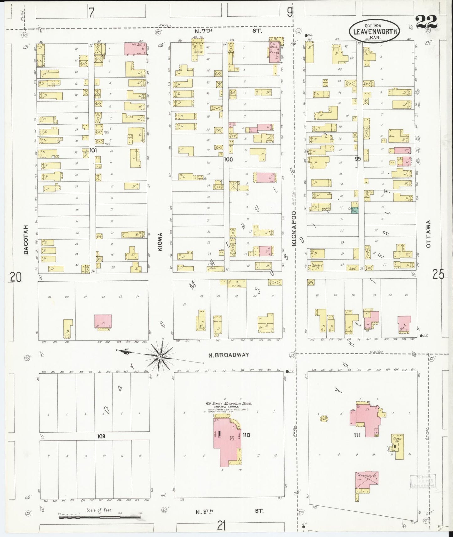 Sanborn Fire Insurance Map from Leavenworth, Leavenworth County, Kansas (1905), Sheet #0023 - Historic Sanborn Fire Insurance Map Print, vintage old map wall art, antique decor, genealogy gift, Kansas Kansas map