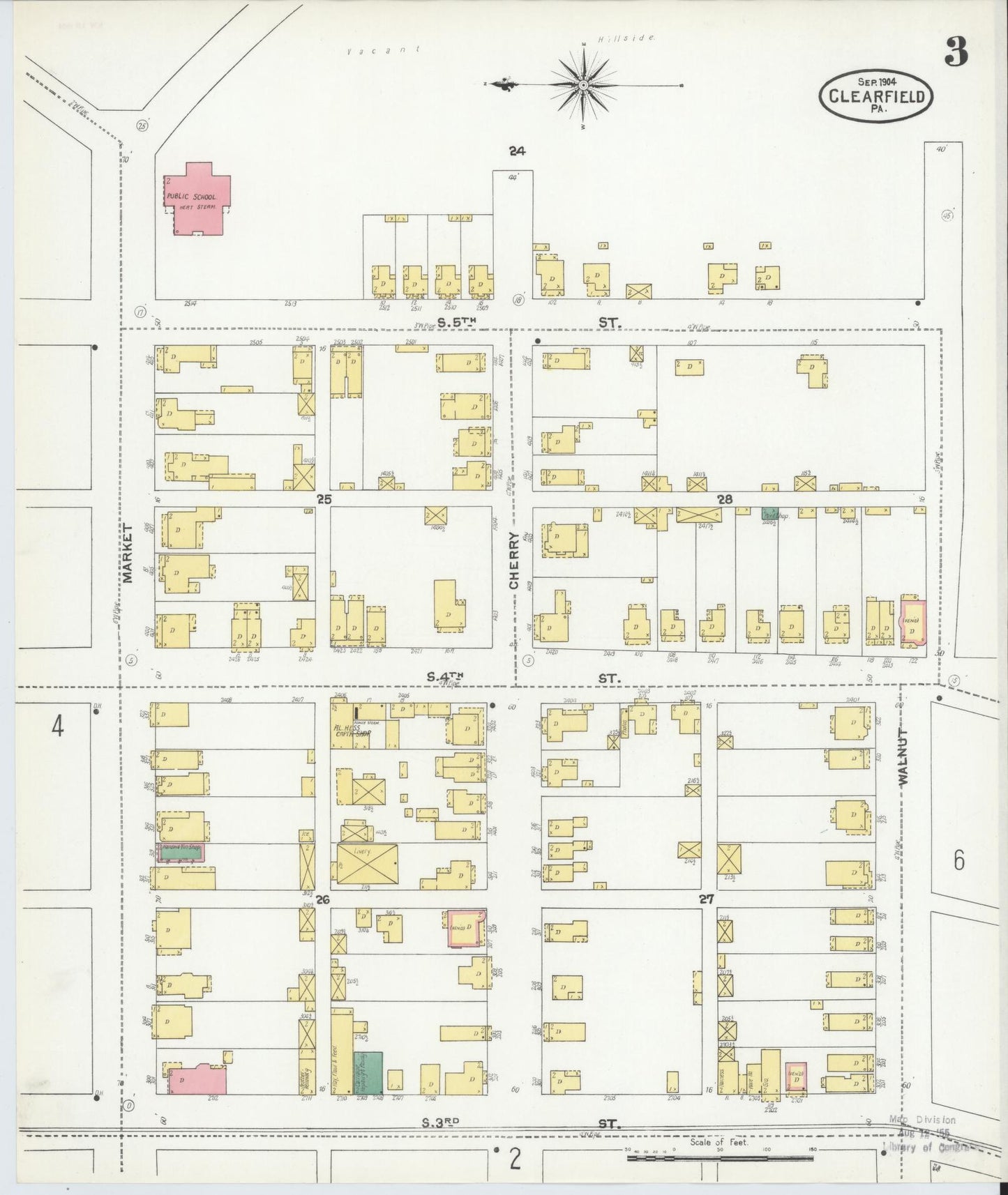 Sanborn Fire Insurance Map from Clearfield, Clearfield County, Pennsylvania (1904), Sheet #0003 - Historic Sanborn Fire Insurance Map Print, vintage old map wall art, antique decor, genealogy gift, Pennsylvania Pennsylvania map