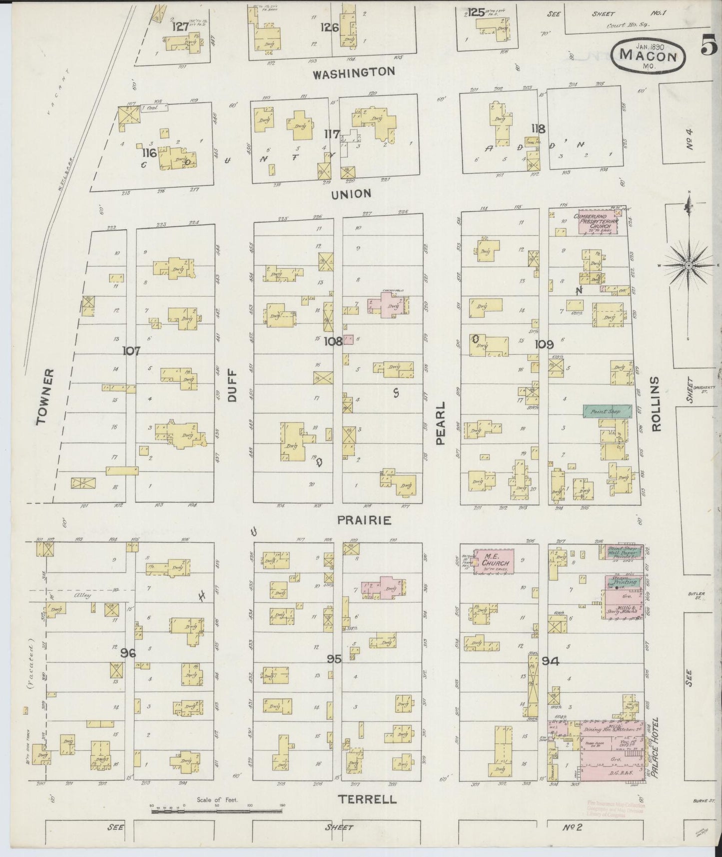 Sanborn Fire Insurance Map from Macon, Macon County, Missouri (1890), Sheet #0005 - Complete Map Set gallery image, historic Sanborn map, vintage wall art, Missouri Missouri