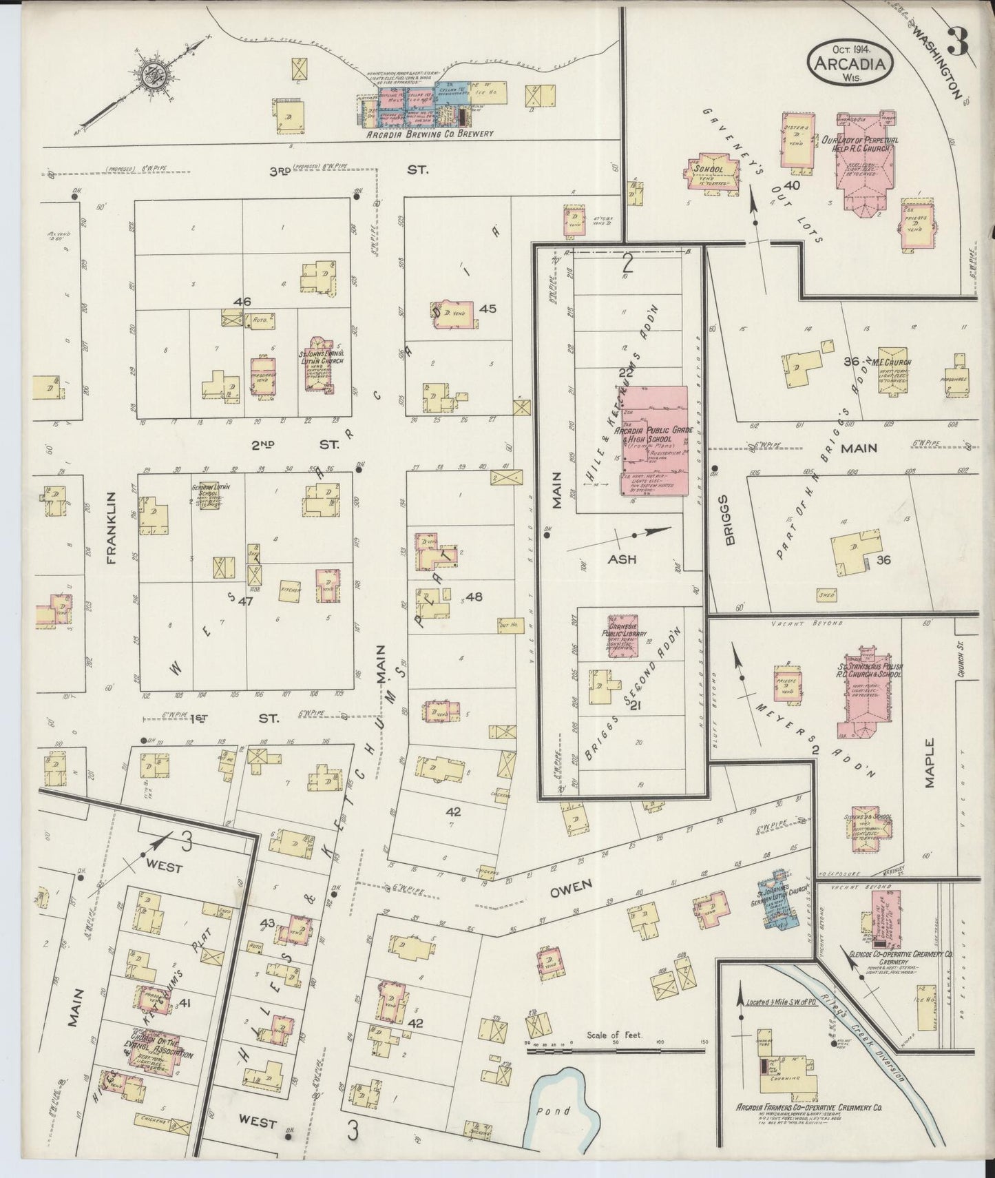 Sanborn Fire Insurance Map from Arcadia, Trempealeau County, Wisconsin (1914), Sheet #0003 - Historic Sanborn Fire Insurance Map Print, vintage old map wall art, antique decor, genealogy gift, Wisconsin Wisconsin map