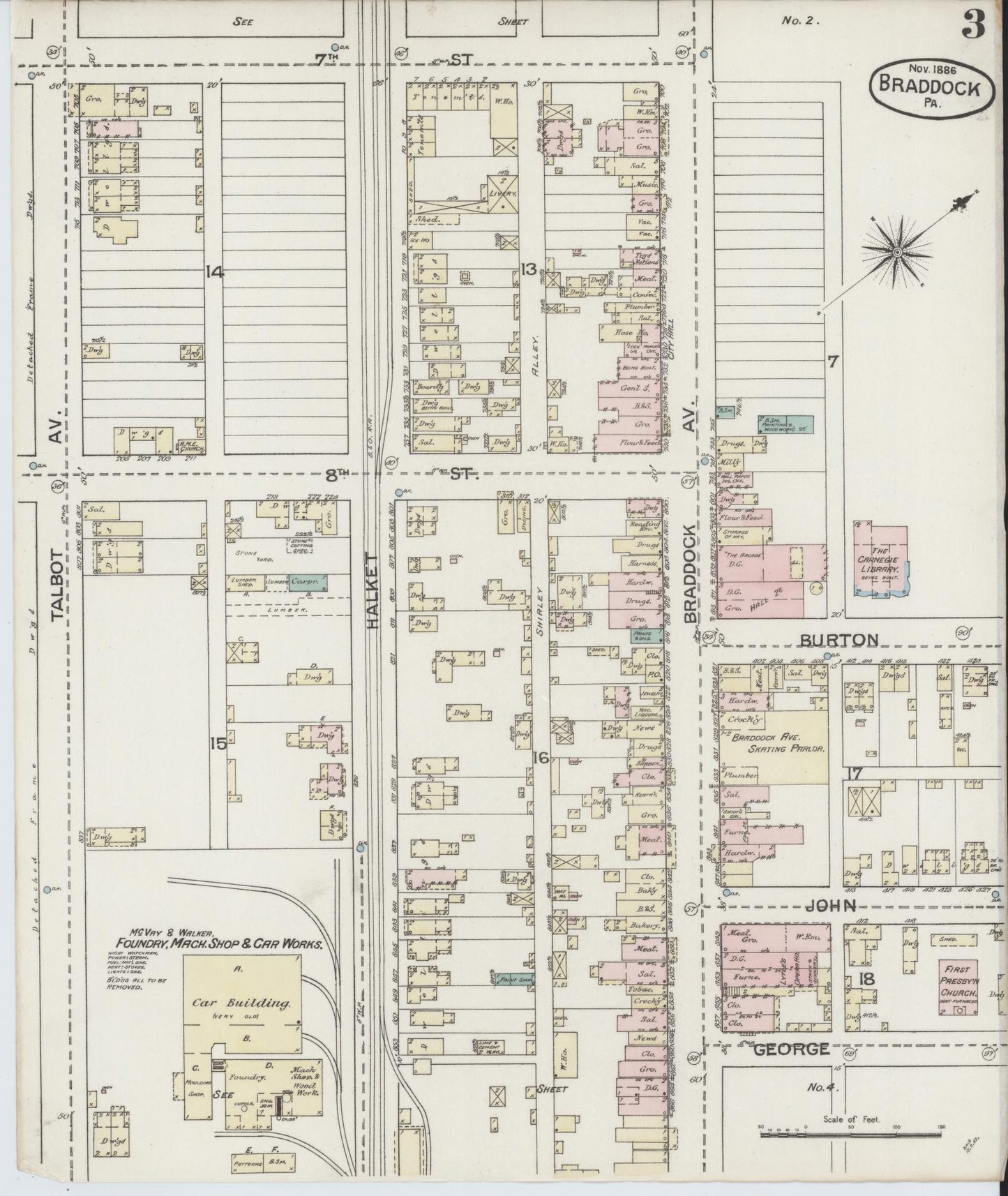Sanborn Fire Insurance Map from Braddock, Allegheny County, Pennsylvania (1886), Sheet #0003 - Historic Sanborn Fire Insurance Map Print, vintage old map wall art, antique decor, genealogy gift, Pennsylvania Pennsylvania map