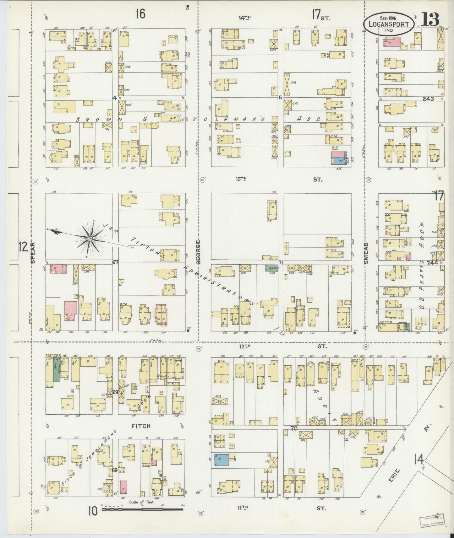 Sanborn Fire Insurance Map from Logansport, Cass County, Indiana (1906), Sheet #0013 - Historic Sanborn Fire Insurance Map Print, vintage old map wall art, antique decor, genealogy gift, Indiana Indiana map