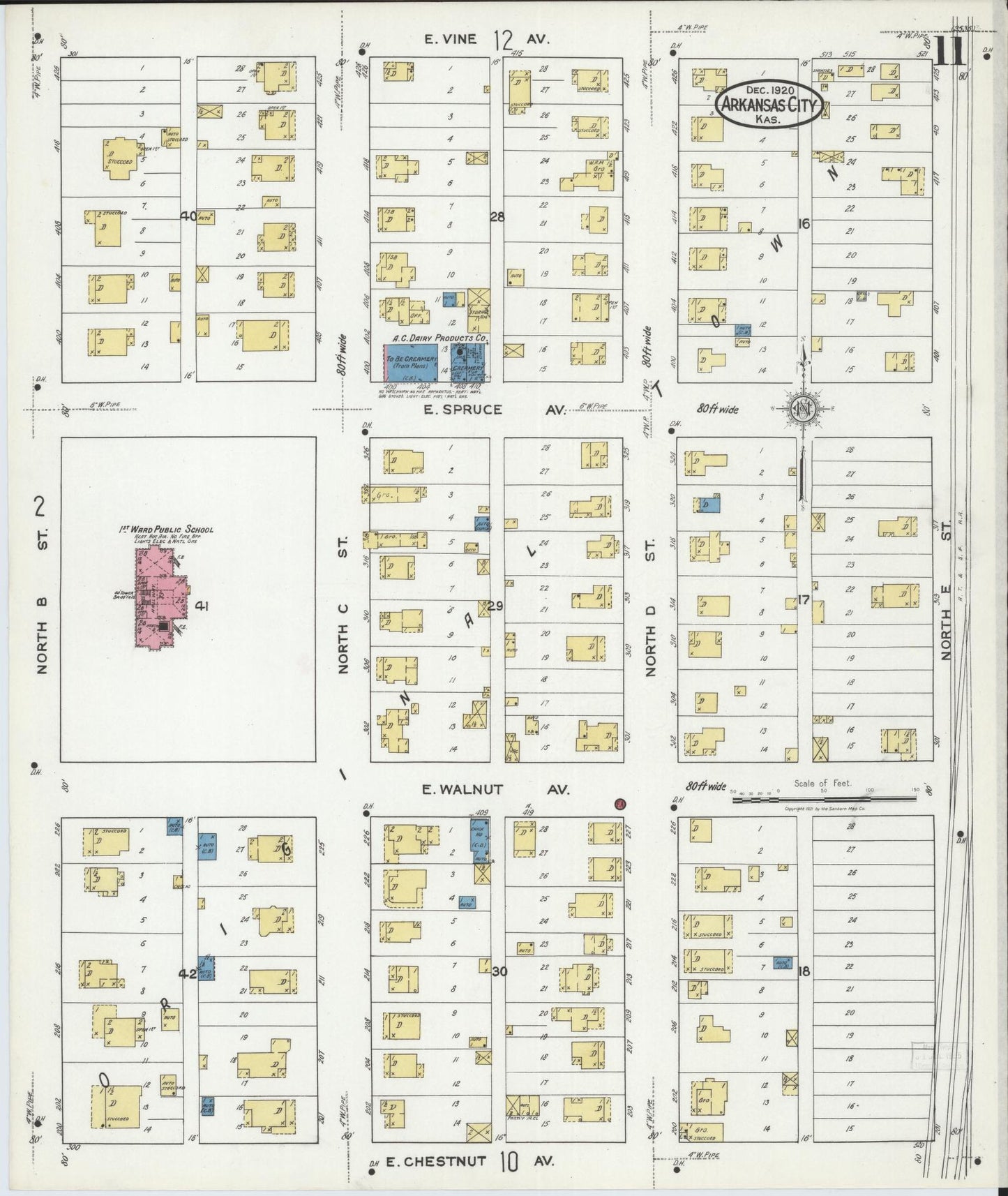 Sanborn Fire Insurance Map from Arkansas City, Cowley County, Kansas (1920), Sheet #0011 - Historic Sanborn Fire Insurance Map Print, vintage old map wall art, antique decor, genealogy gift, Kansas Kansas map