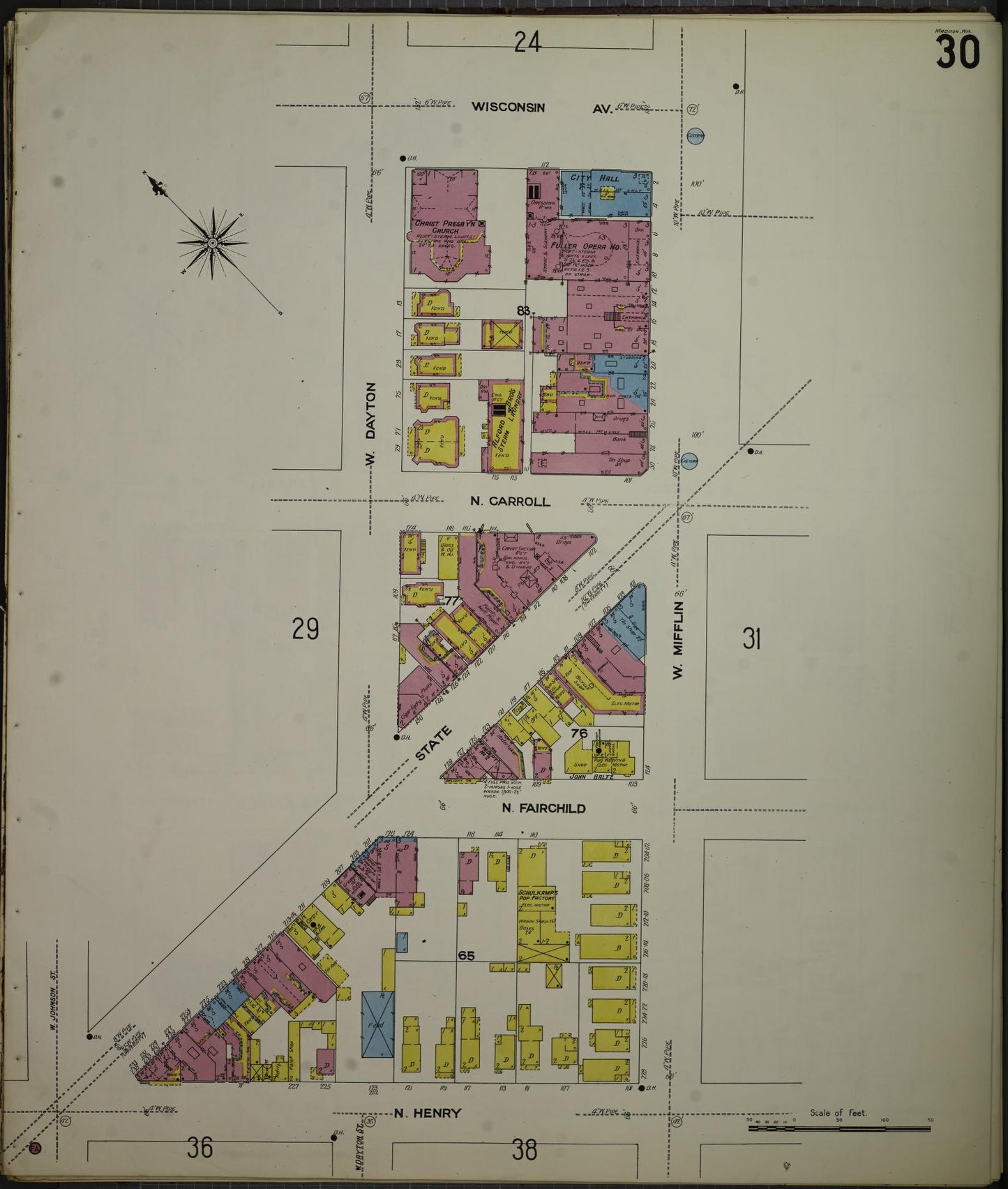 Sanborn Fire Insurance Map from Madison, Dane County, Wisconsin (1908), Sheet #0030 - Historic Sanborn Fire Insurance Map Print, vintage old map wall art, antique decor, genealogy gift, Wisconsin Wisconsin map