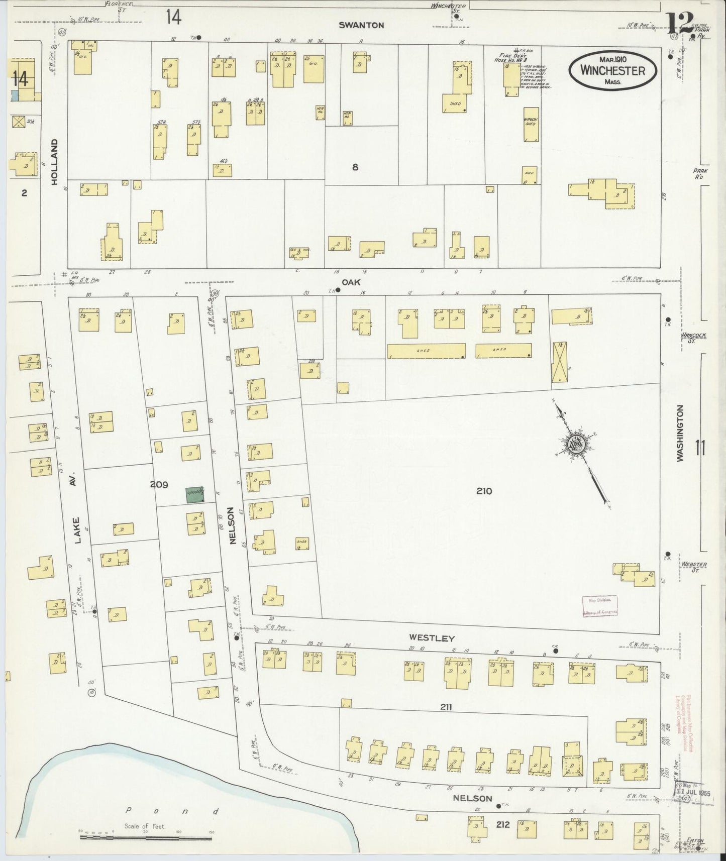 Sanborn Fire Insurance Map from Winchester, Middlesex County, Massachusetts (1910), Sheet #0012 - Historic Sanborn Fire Insurance Map Print, vintage old map wall art, antique decor, genealogy gift, Massachusetts Massachusetts map