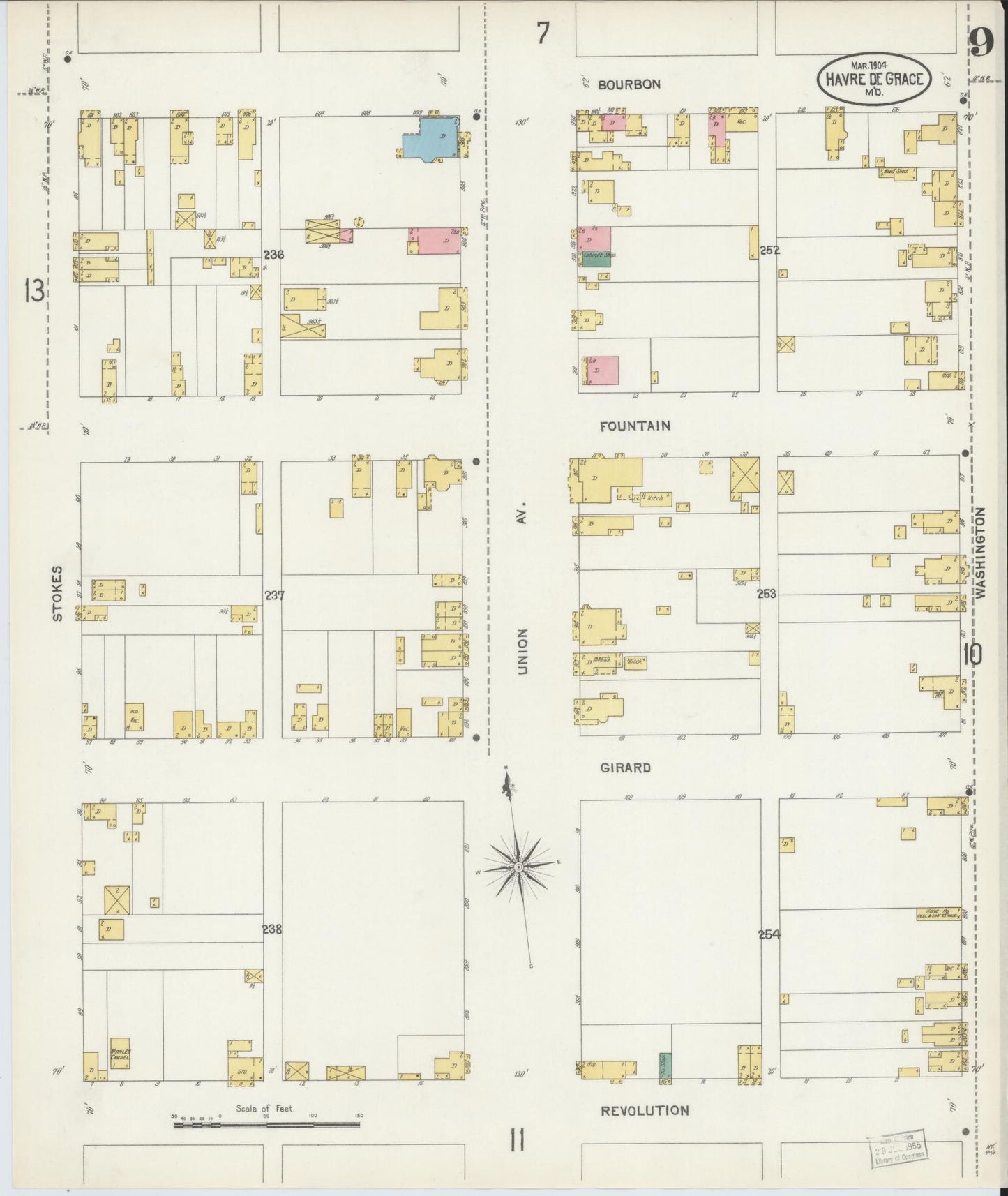 Sanborn Fire Insurance Map from Havre De Grace, Harford County, Maryland (1904), Sheet #0009 - Historic Sanborn Fire Insurance Map Print, vintage old map wall art
